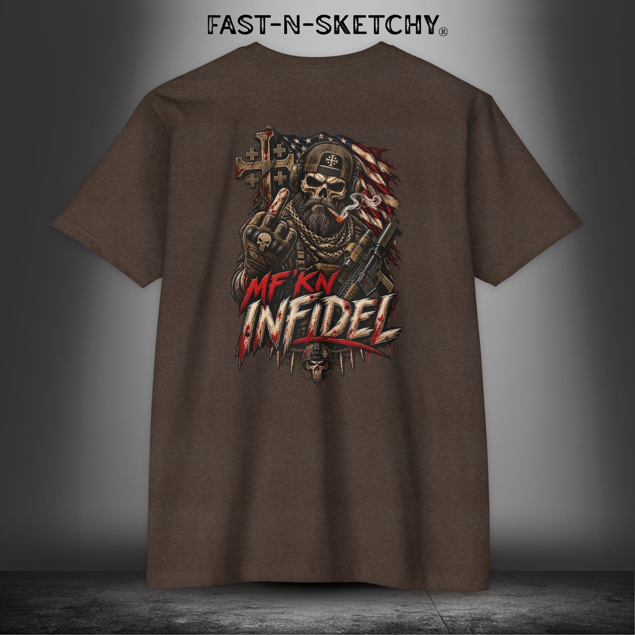 Infidel Skull Tee — Patriotic American Flag Skull: Military Edition
