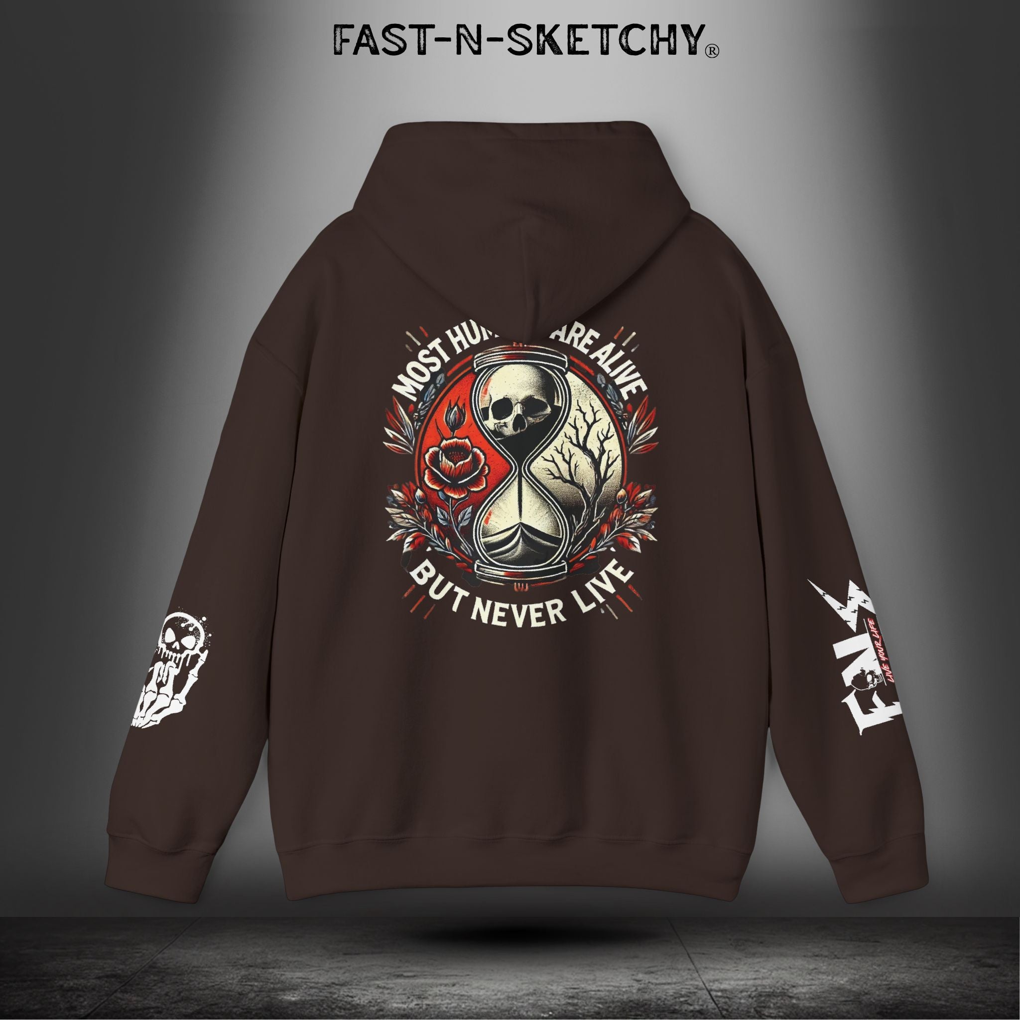 MOST HUMANS ARE ALIVE BUT NEVER LIVE - Heavy Blend Hoodie FAST-N-SKETCHY®