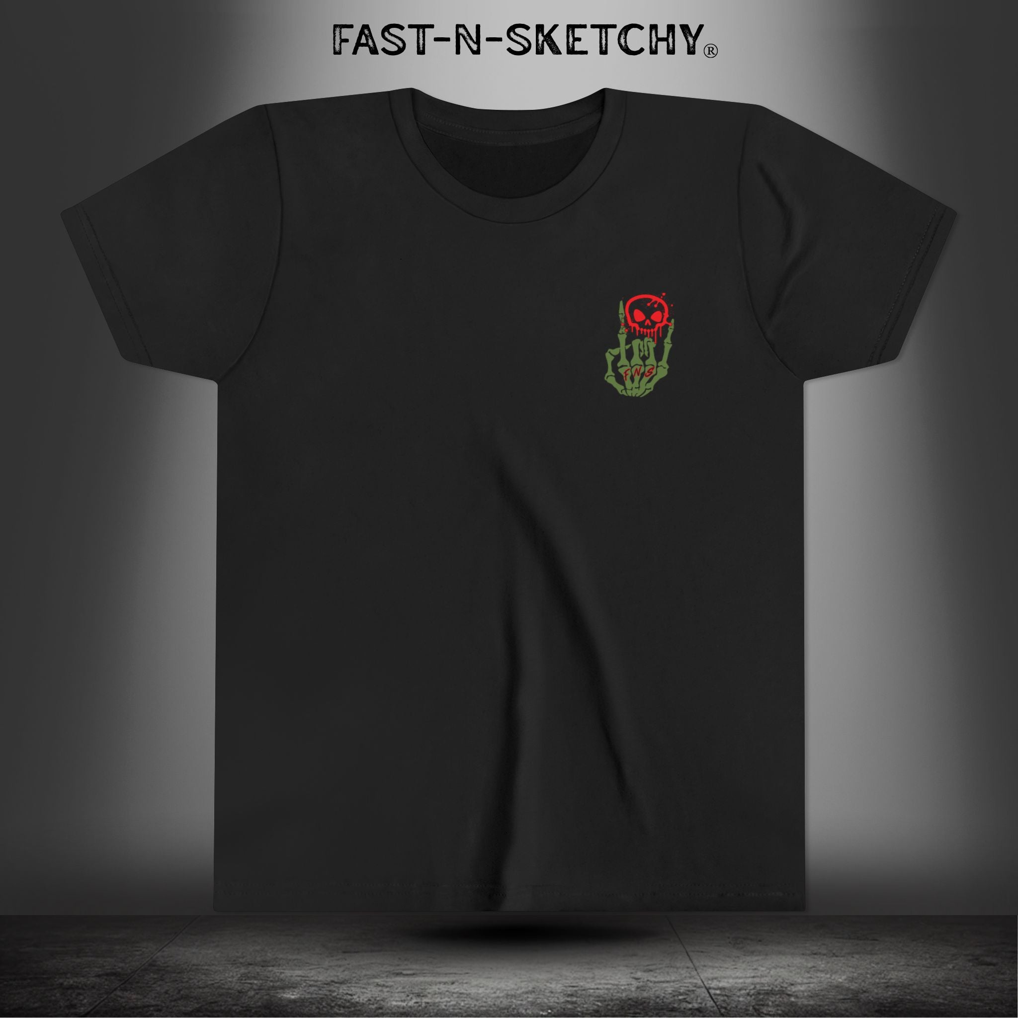 ORIGINAL FAST-N-SKETCHY® LOGO: East Sketchy Youth Short Sleeve Tee (Red/Green Letters)