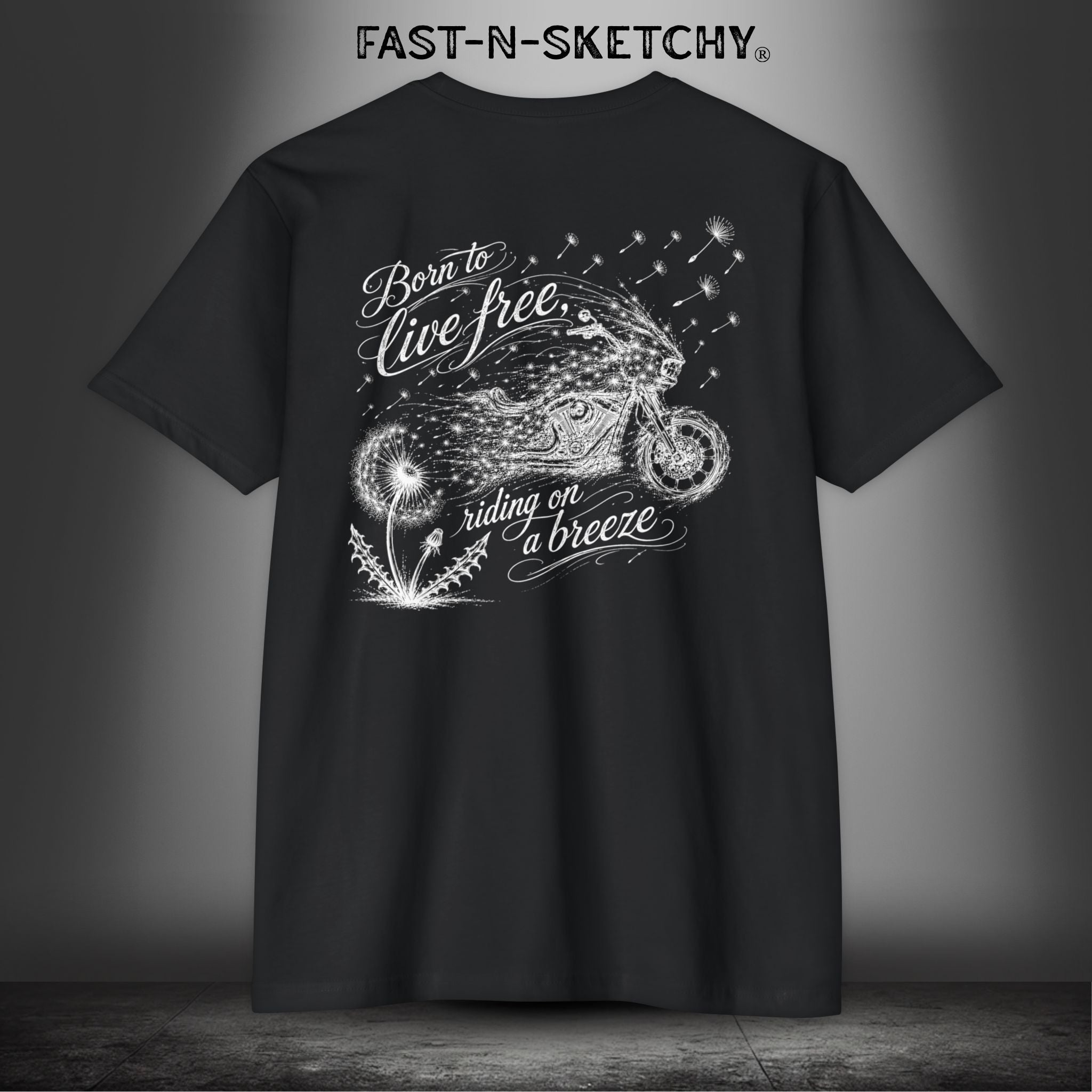Dandelion: Born To Live Free, Riding on a Breeze - Biker Edition Premium Fitted Tee