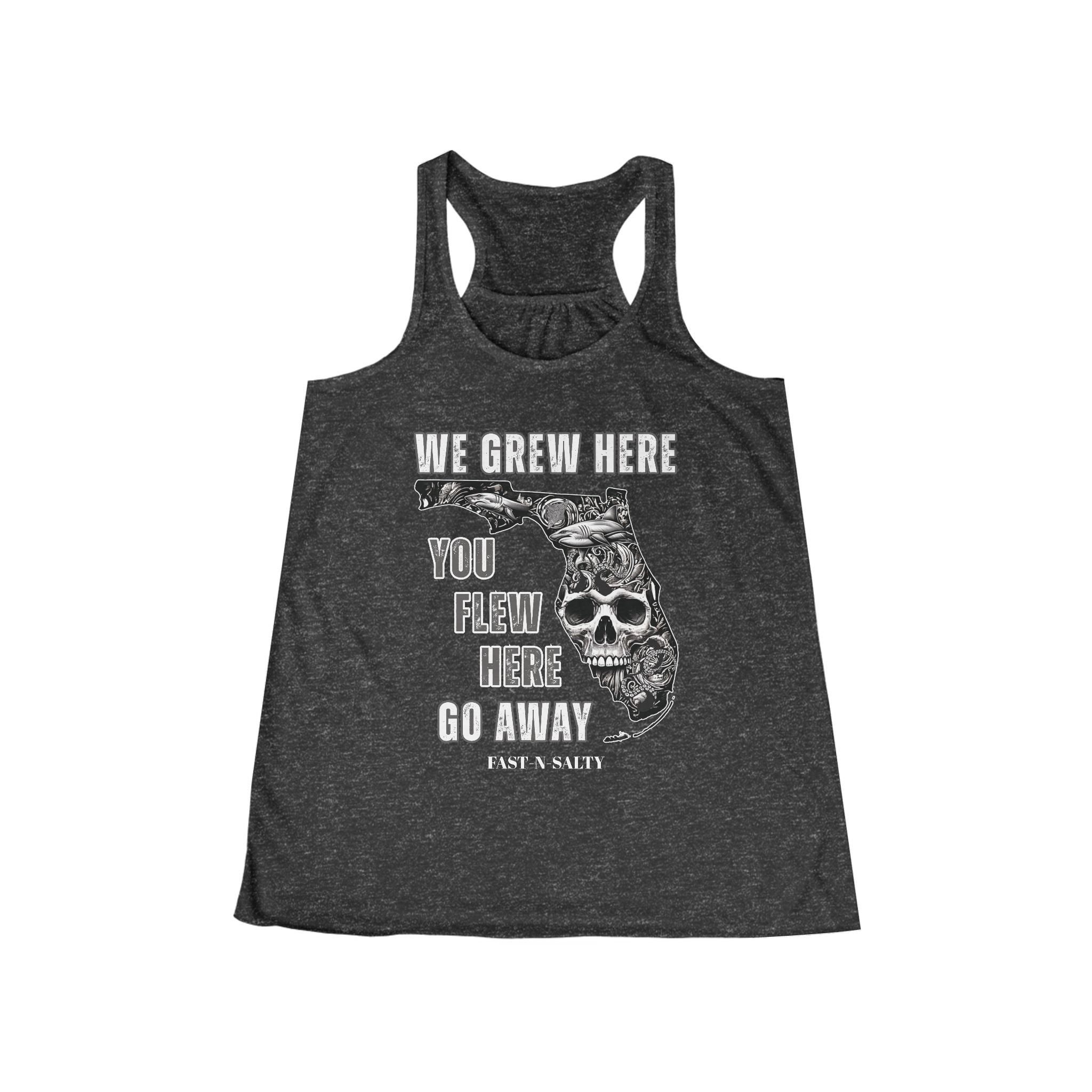 WE GREW HERE, YOU FLEW HERE, GO AWAY: Flowy Racerback Tank Top