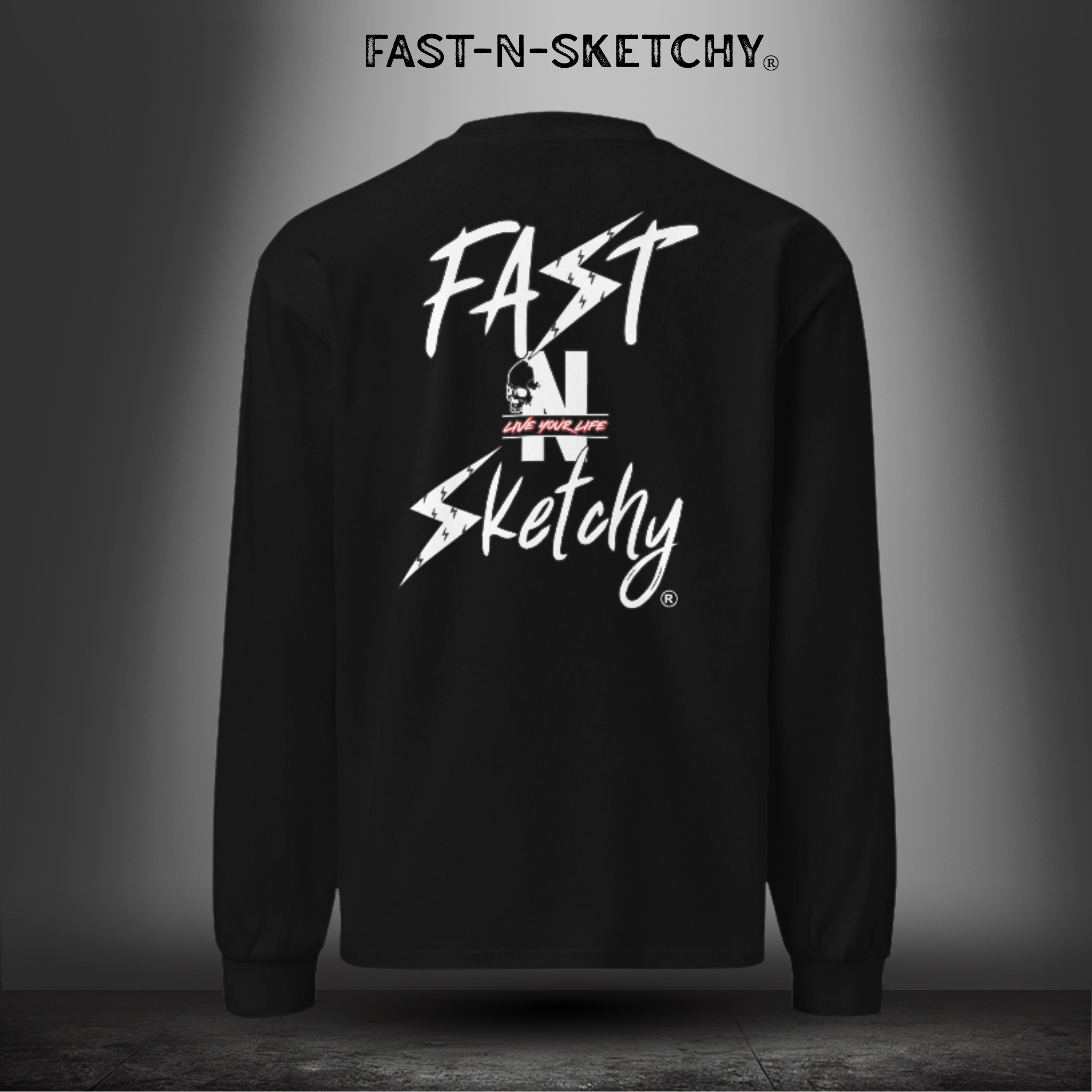 FAST-N-SKETCHY®: Premium Heavyweight Long Sleeve Shirt (White Letters)