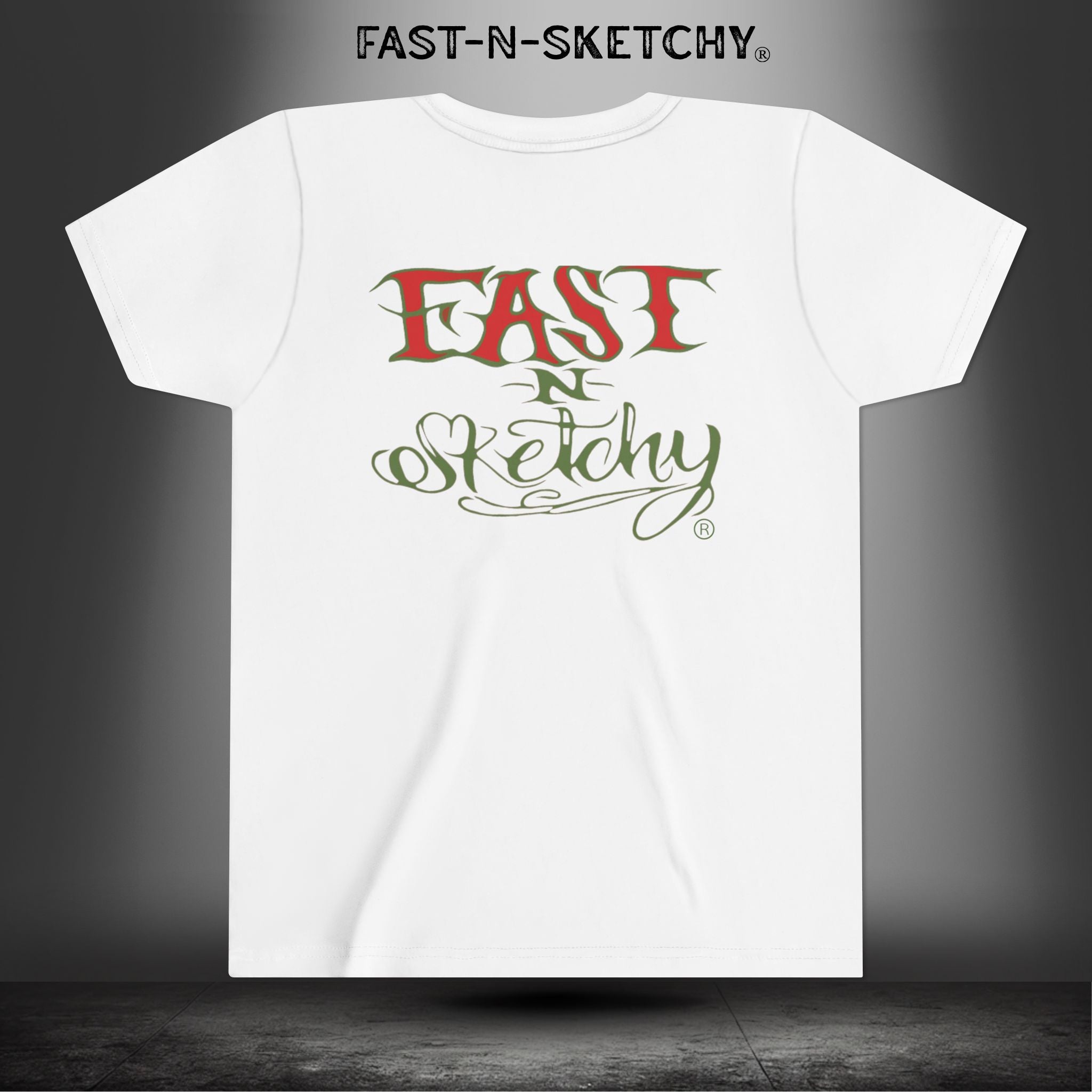 ORIGINAL FAST-N-SKETCHY® LOGO: East Sketchy Youth Short Sleeve Tee (Red/Green Letters)