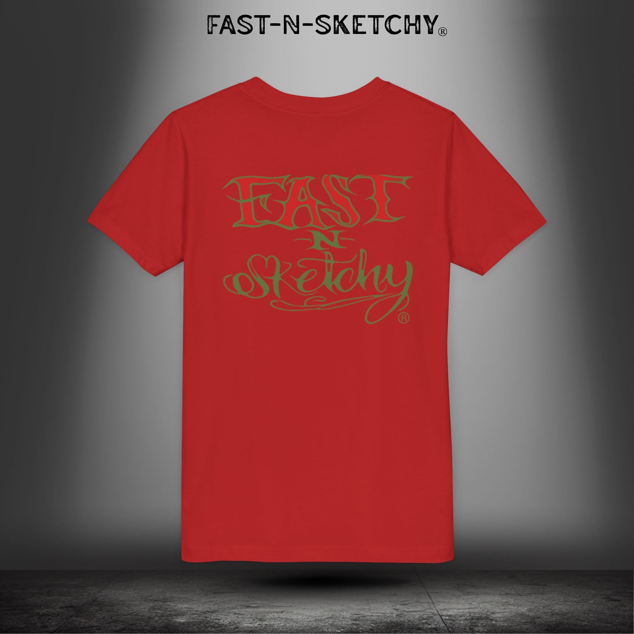 ORIGINAL FAST-N-SKETCHY® LOGO: East Sketchy Youth Short Sleeve Tee (Red/Green Letters)