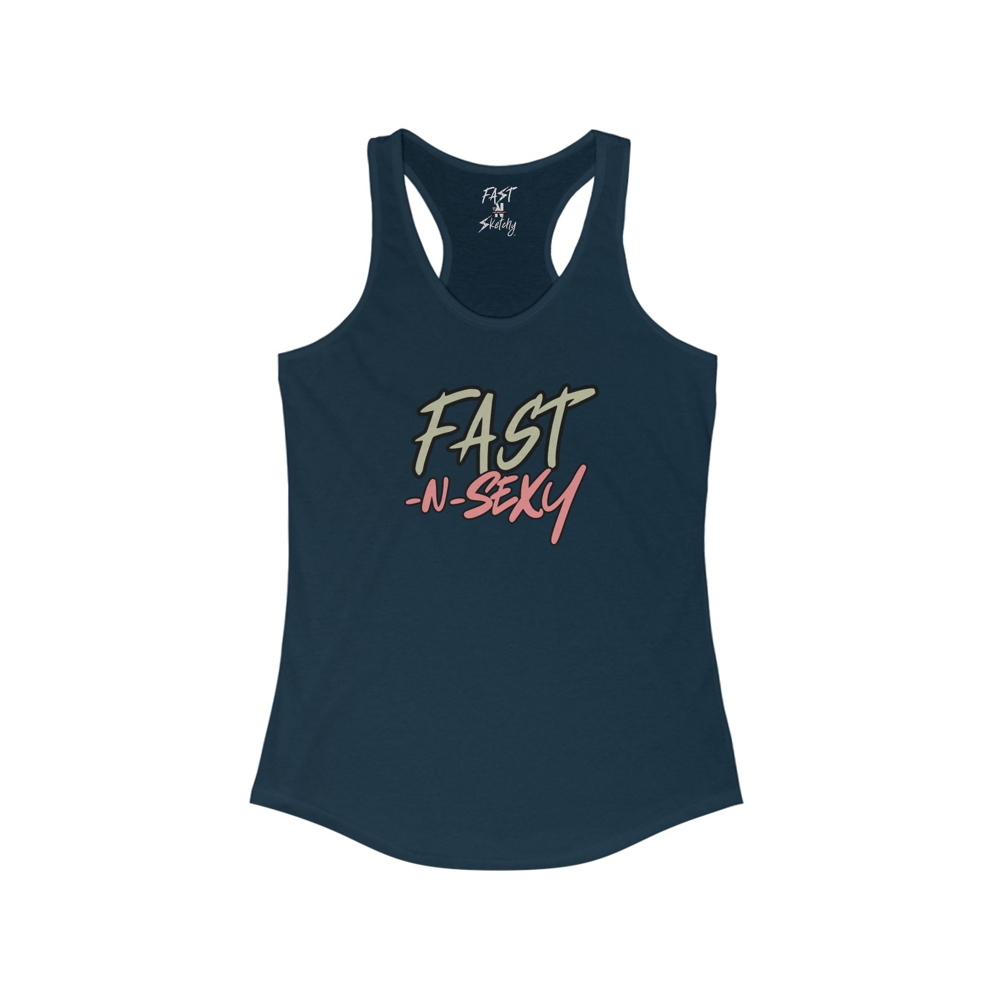 FAST-N-SKETCHY WITH SPINE/FLOWERS - Women's Racerback Tank