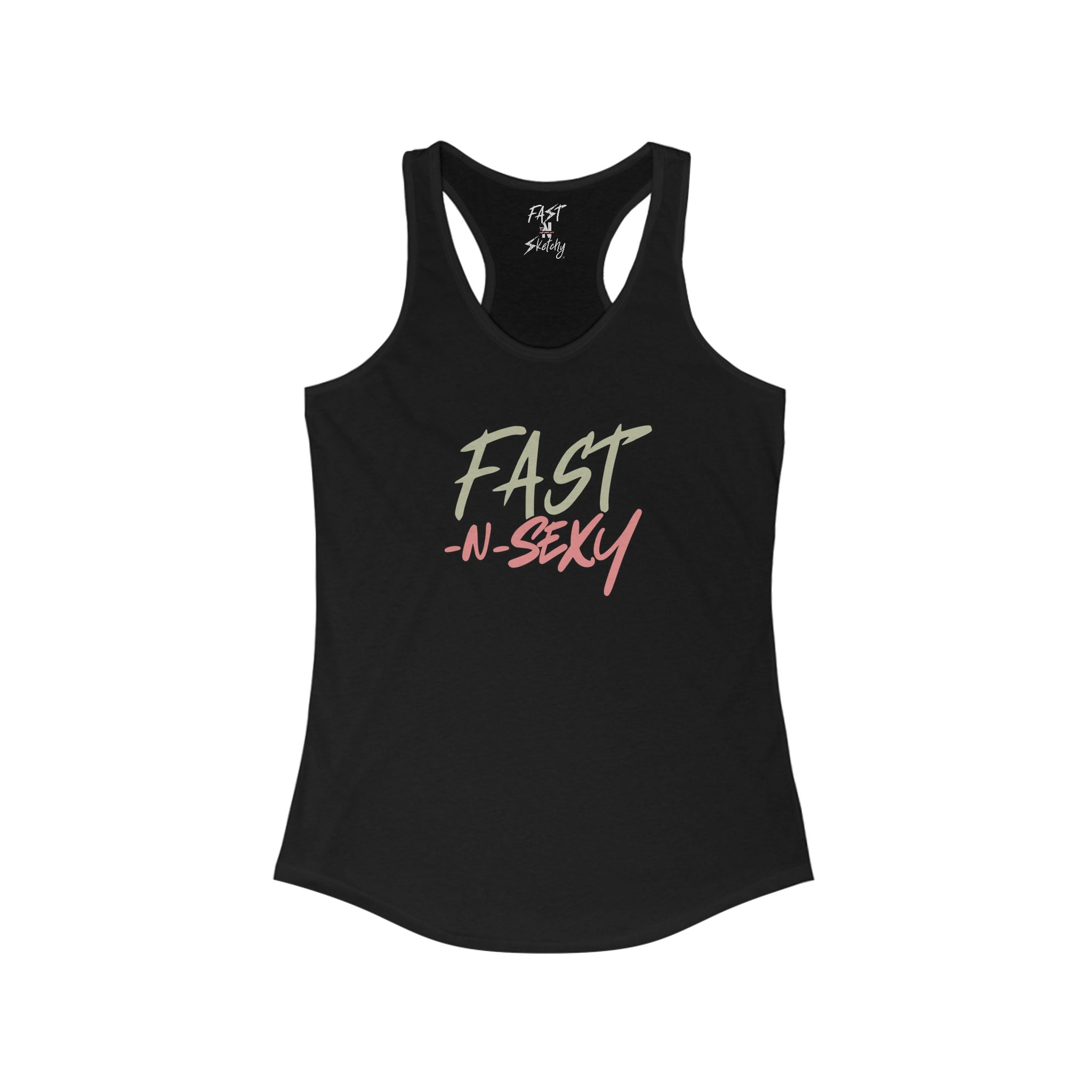 FAST-N-SKETCHY WITH SPINE/FLOWERS - Women's Racerback Tank