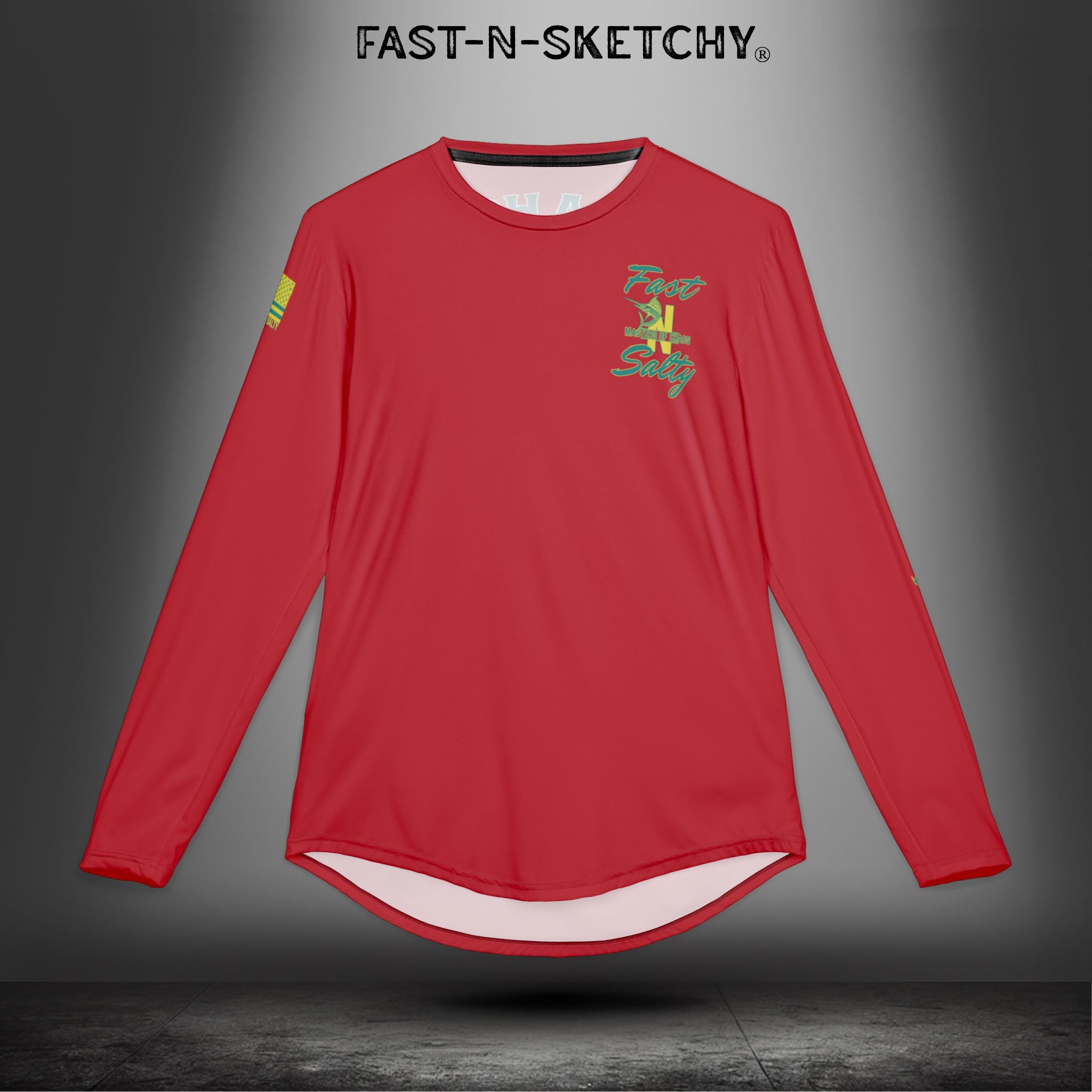 Put a Hook In It, FAST-N-SALTY: (Red) UV Protection Long Sleeve Shirt (Mahi Mahi) Perfect for Outdoor Adventures and Fishing