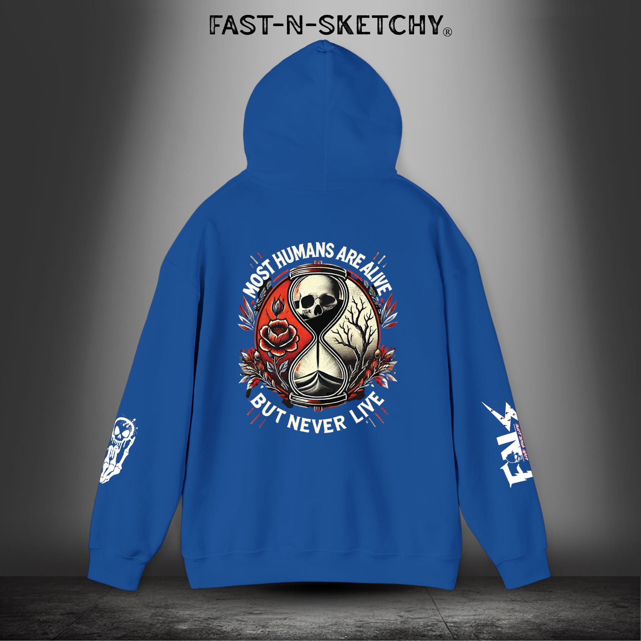MOST HUMANS ARE ALIVE BUT NEVER LIVE - Heavy Blend Hoodie FAST-N-SKETCHY®