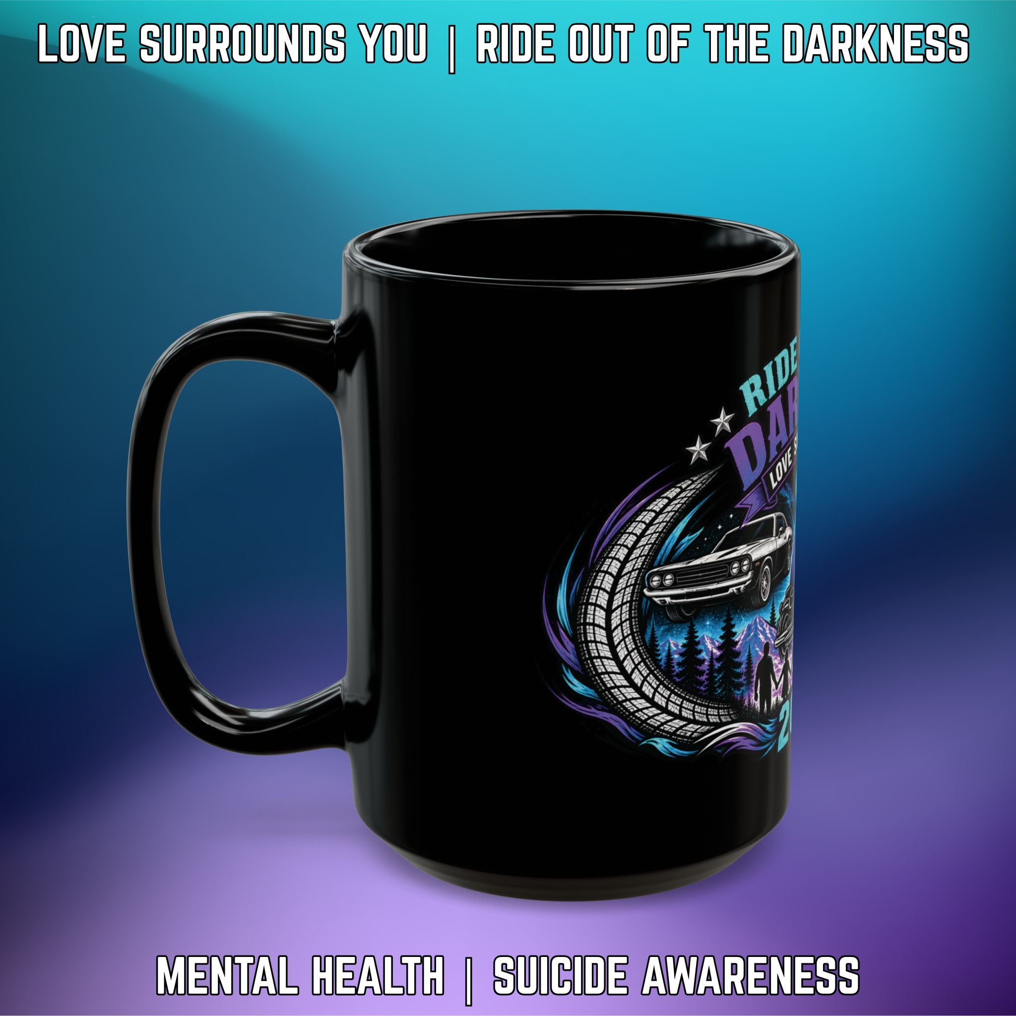 Ride Out of Darkness 2026 Black Mug — Mental Health & Suicide Awareness - LSY