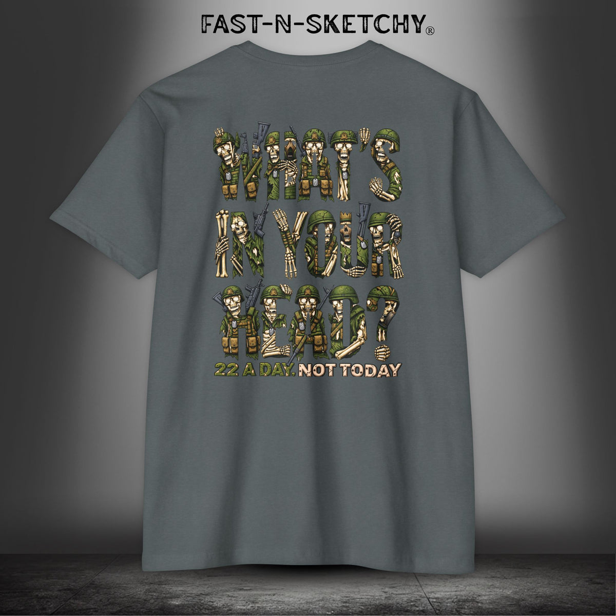 22 a Day, Not Today: Zombie T-Shirt by FAST-N-SKETCHY® - Heather Heavy Metal