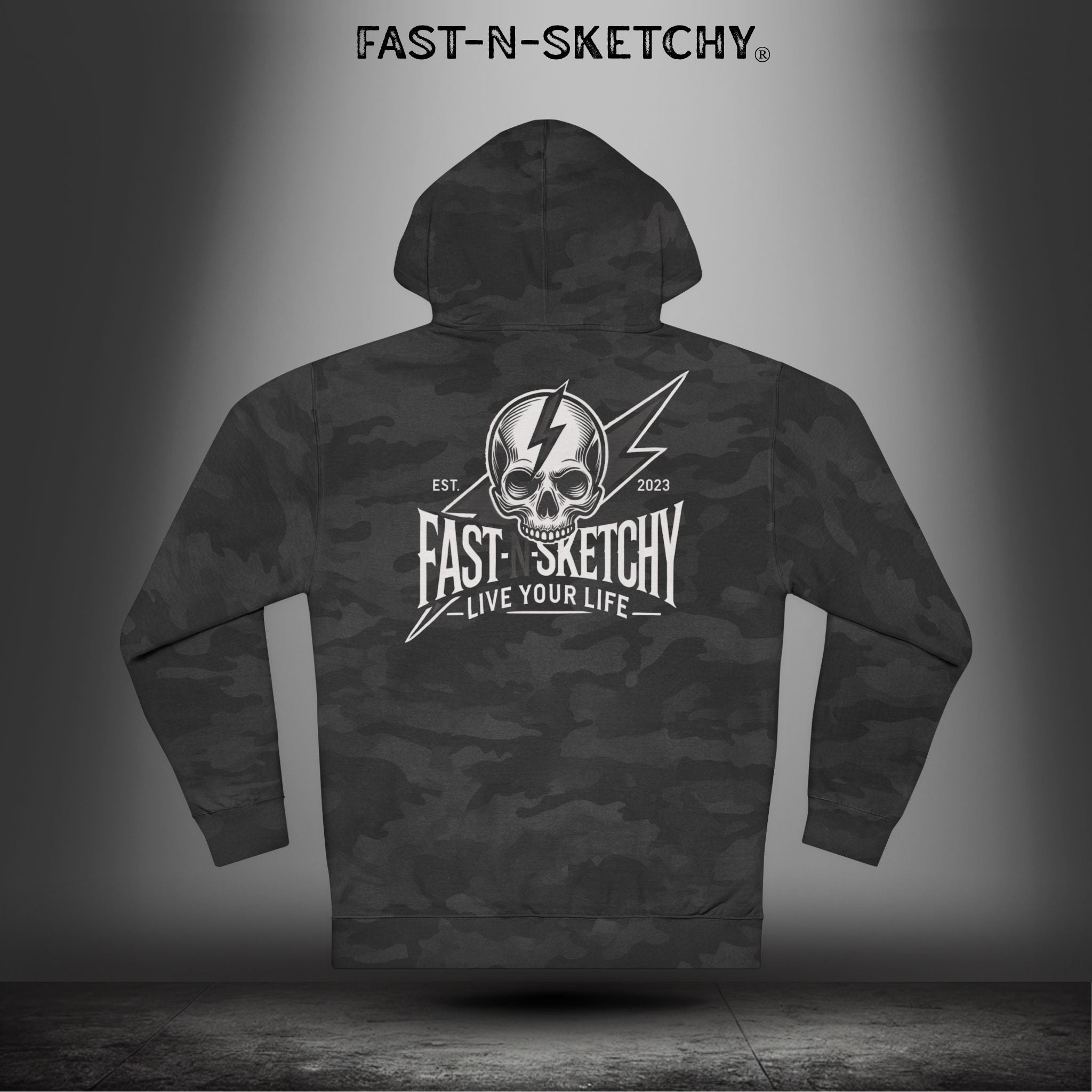 Fast-N-Sketchy Hoodie — Skull Lightning Logo "Live Your Life"