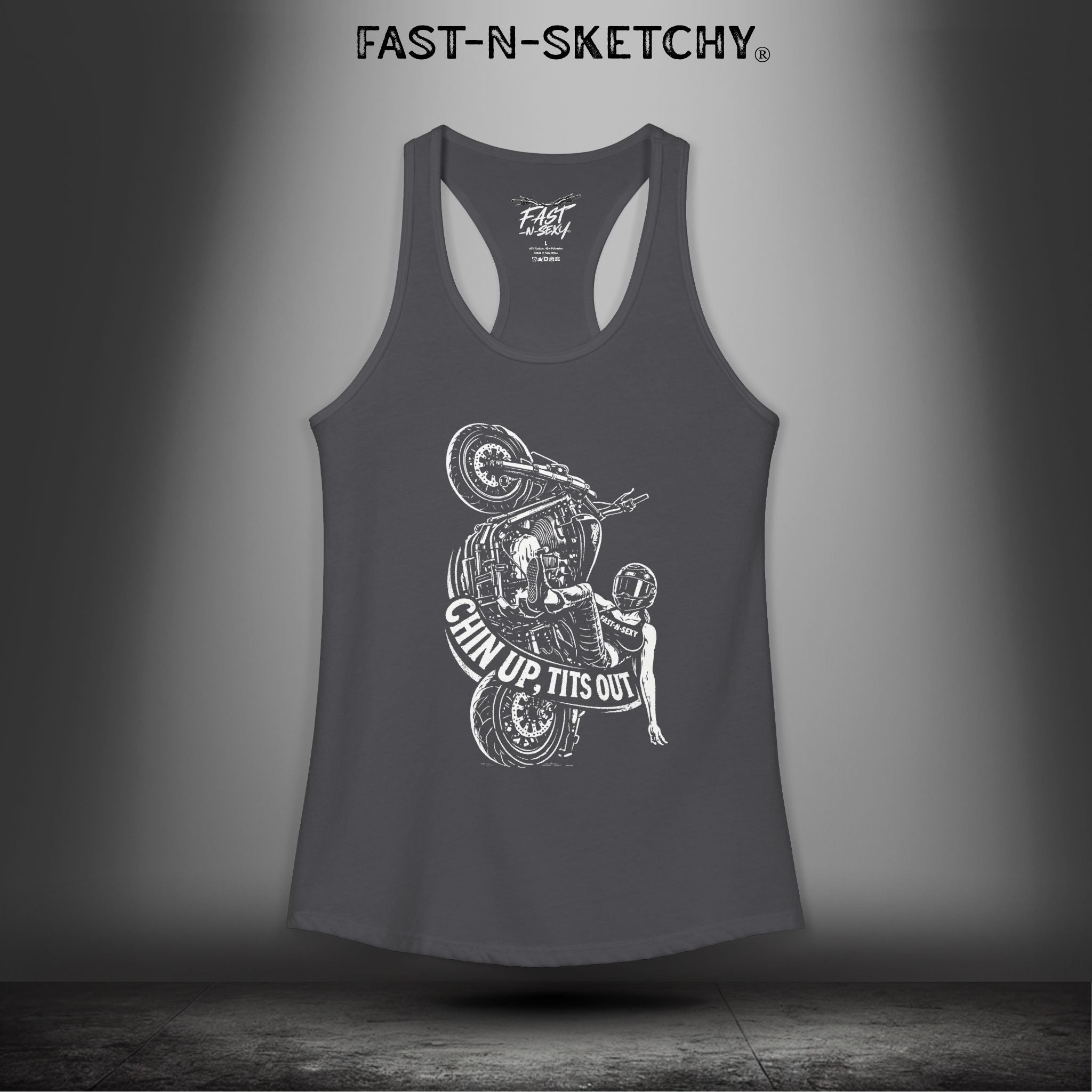 Chin Up, Tits Out: Biker Edition Racerback Tank