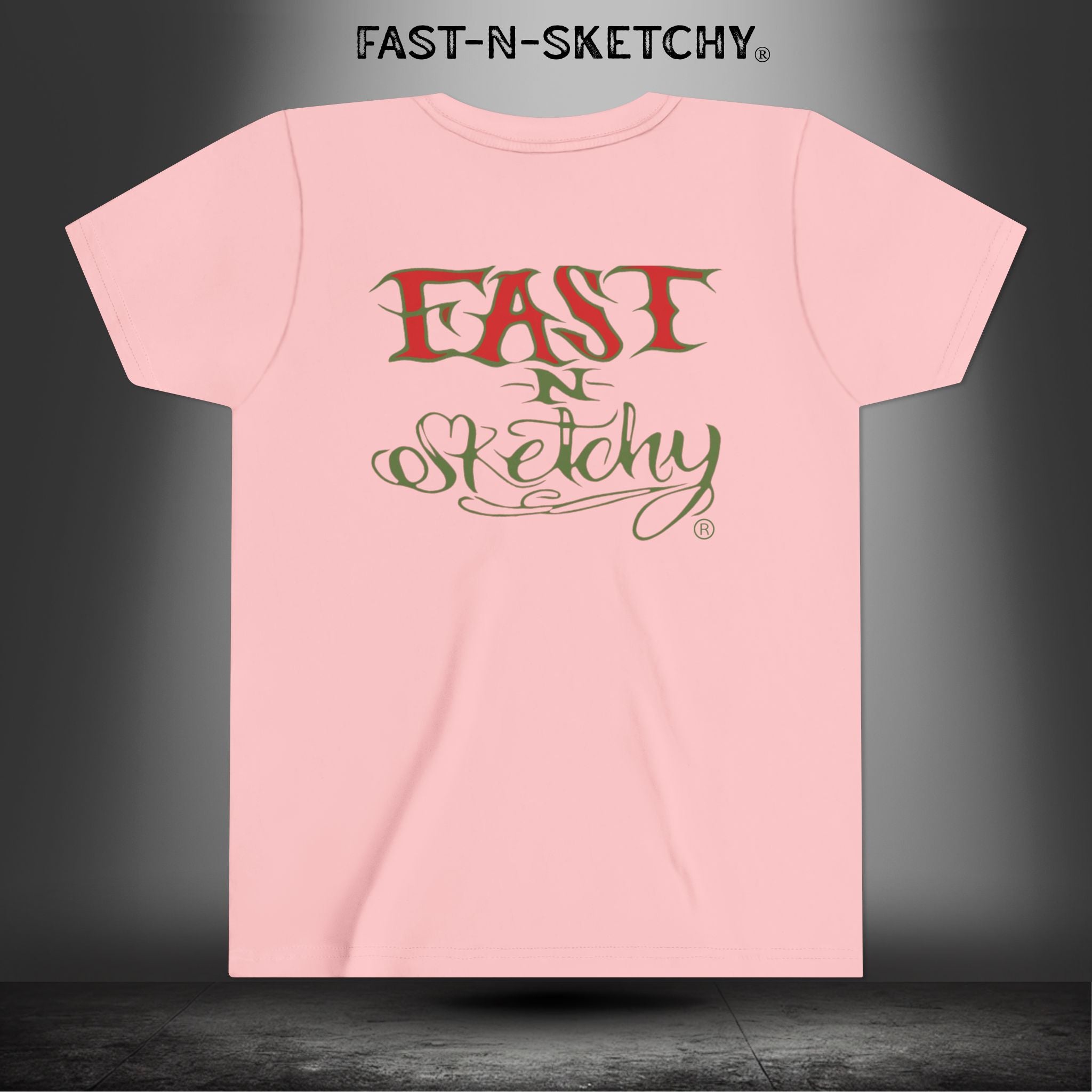 ORIGINAL FAST-N-SKETCHY® LOGO: East Sketchy Youth Short Sleeve Tee (Red/Green Letters)
