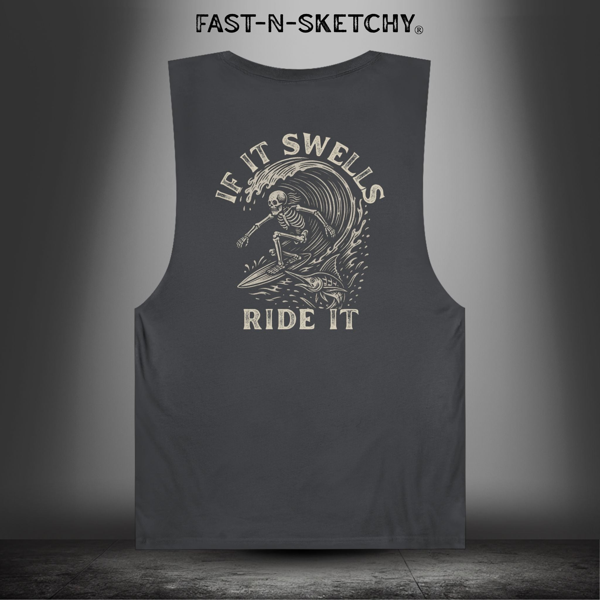 FAST-N-SALTYâ„¢ If It Swells, Ride It Surf - Vintage Wave Graphic Muscle Tank