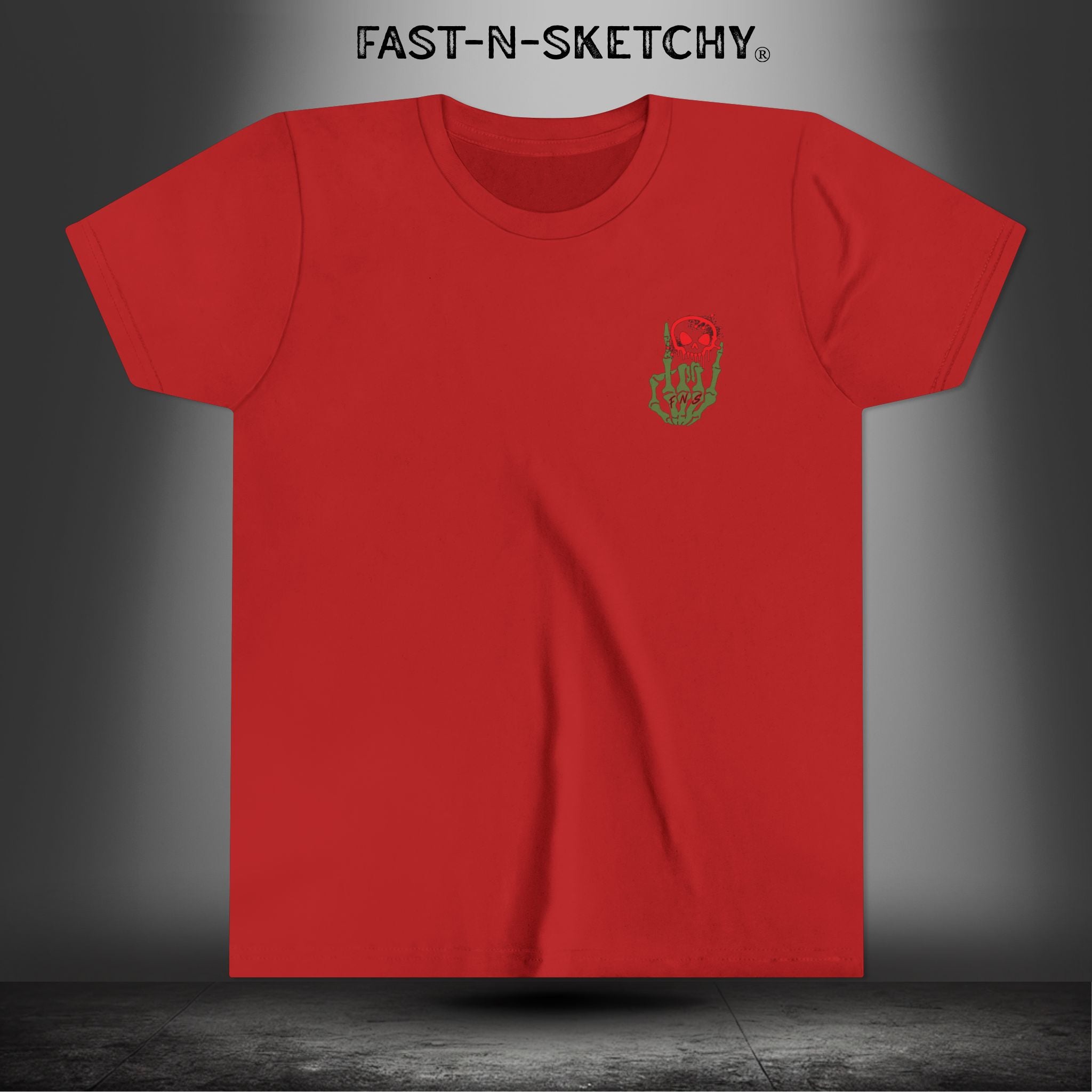 ORIGINAL FAST-N-SKETCHY® LOGO: East Sketchy Youth Short Sleeve Tee (Red/Green Letters)