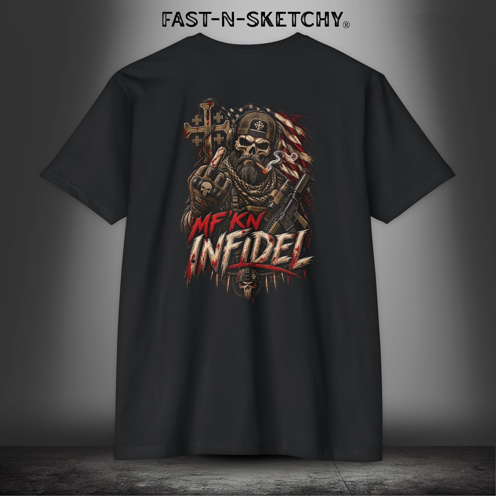 Infidel Skull Tee — Patriotic American Flag Skull: Military Edition