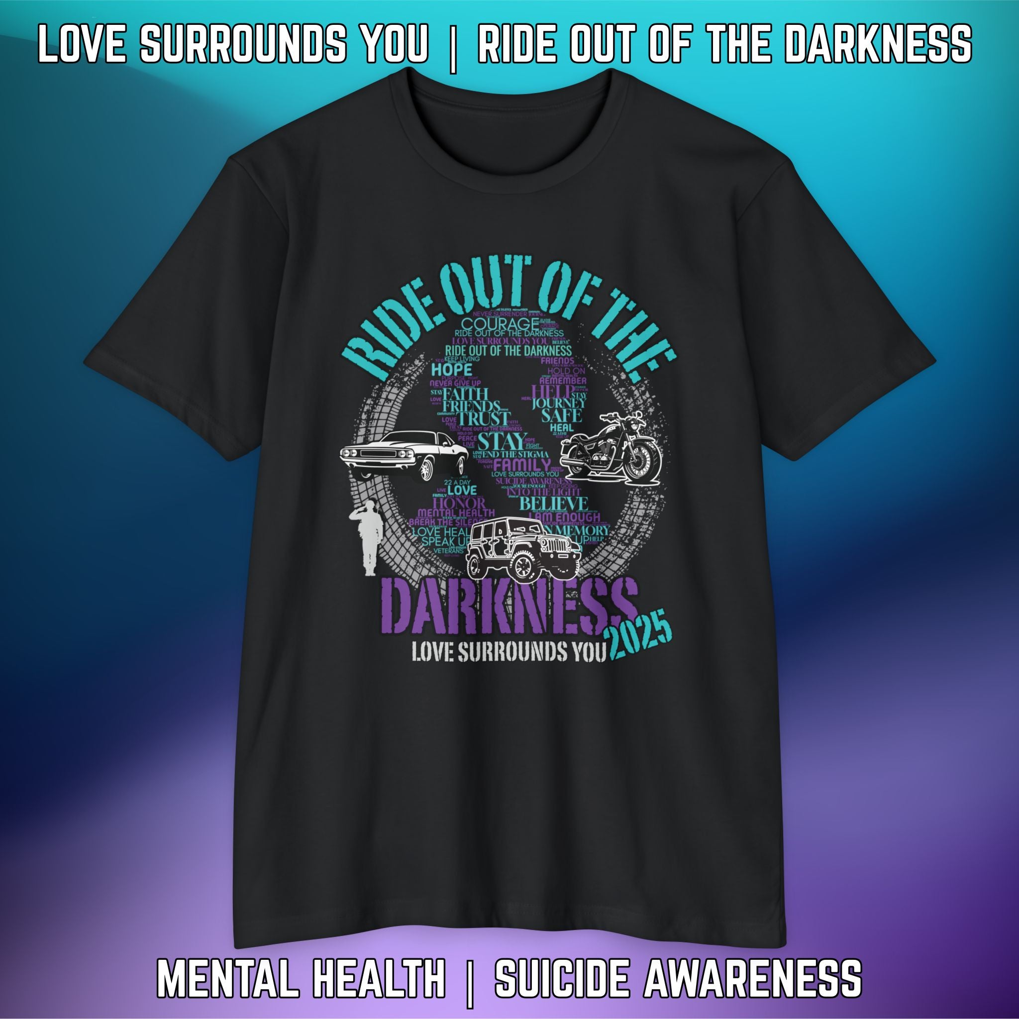 2025 Official 5th Annual Rally & Ride Out of the Darkness T-Shirt: Next Level 6210 - LSY