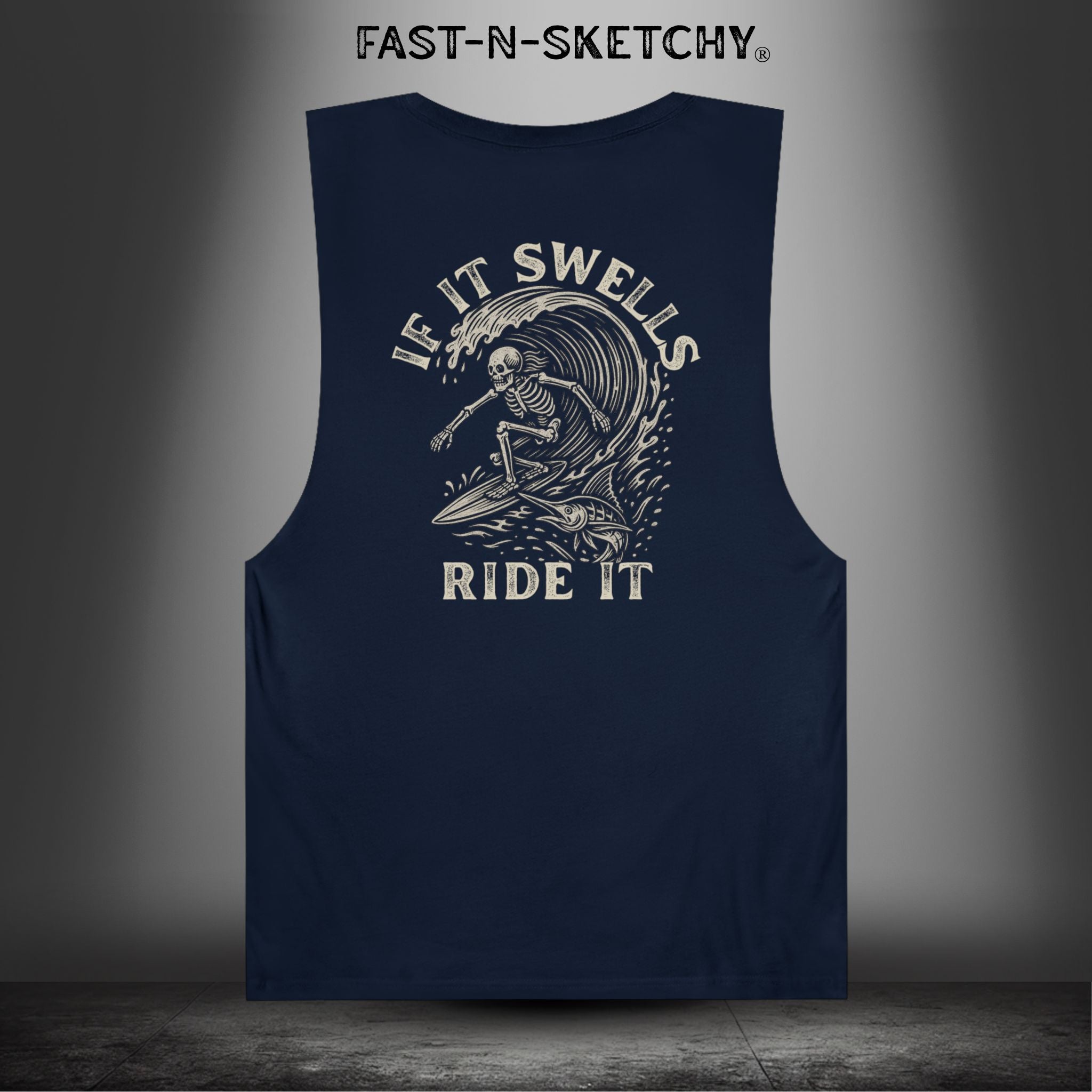 FAST-N-SALTY™ If It Swells, Ride It Surf - Vintage Wave Graphic Muscle Tank