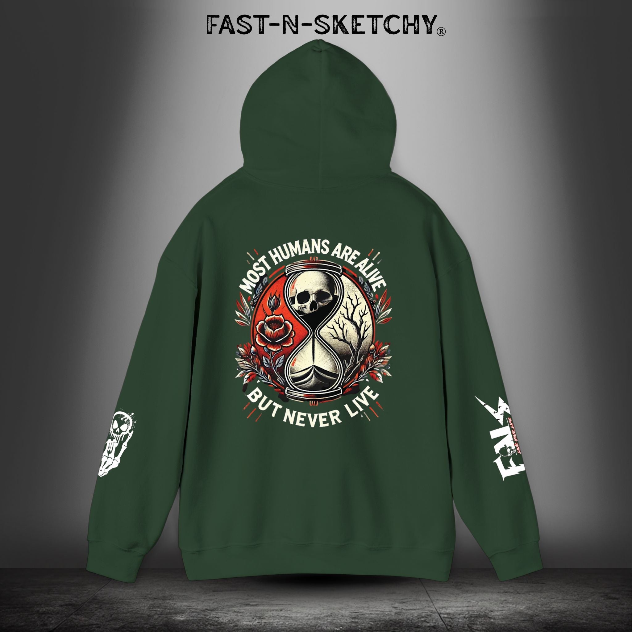 MOST HUMANS ARE ALIVE BUT NEVER LIVE - Heavy Blend Hoodie FAST-N-SKETCHY®
