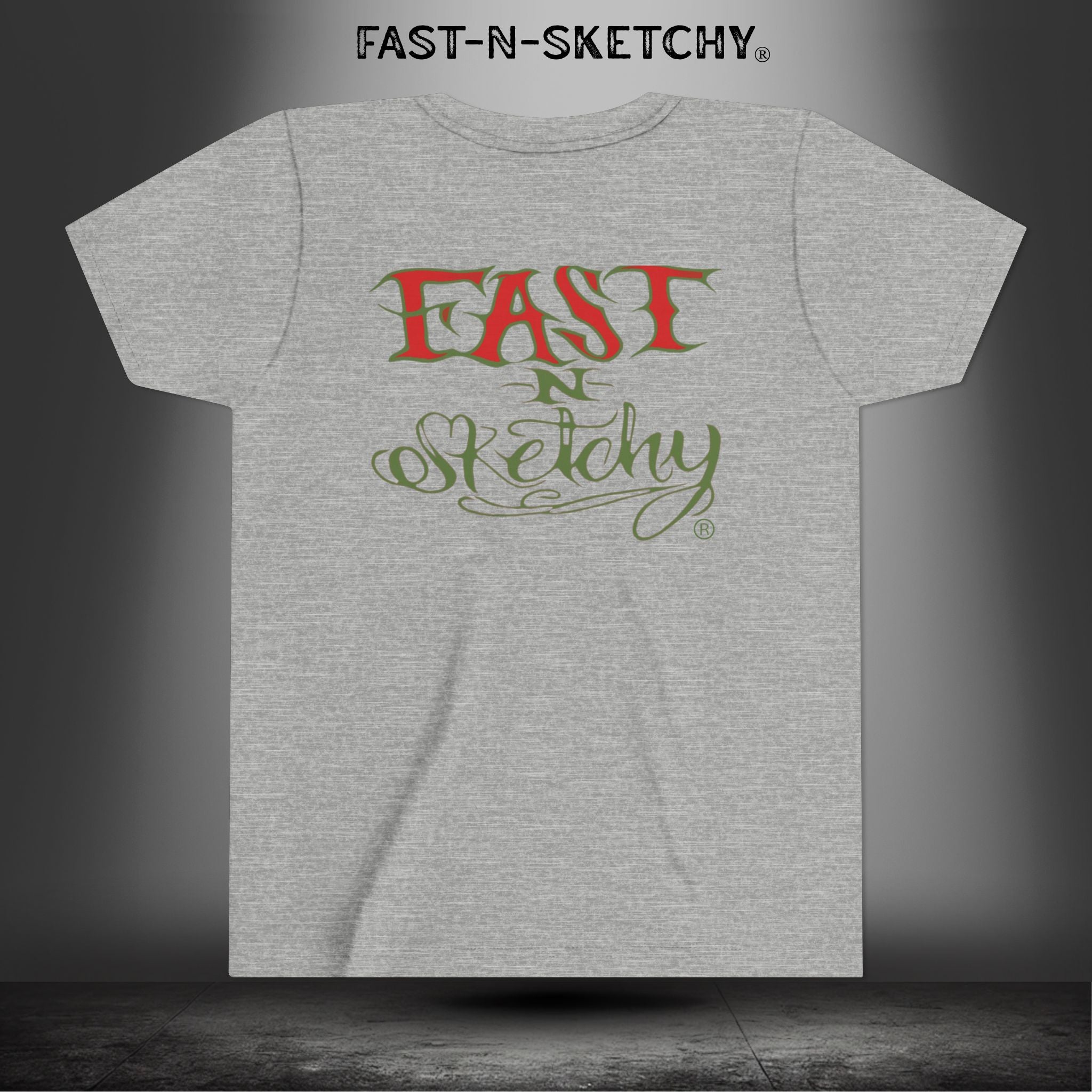ORIGINAL FAST-N-SKETCHY® LOGO: East Sketchy Youth Short Sleeve Tee (Red/Green Letters)