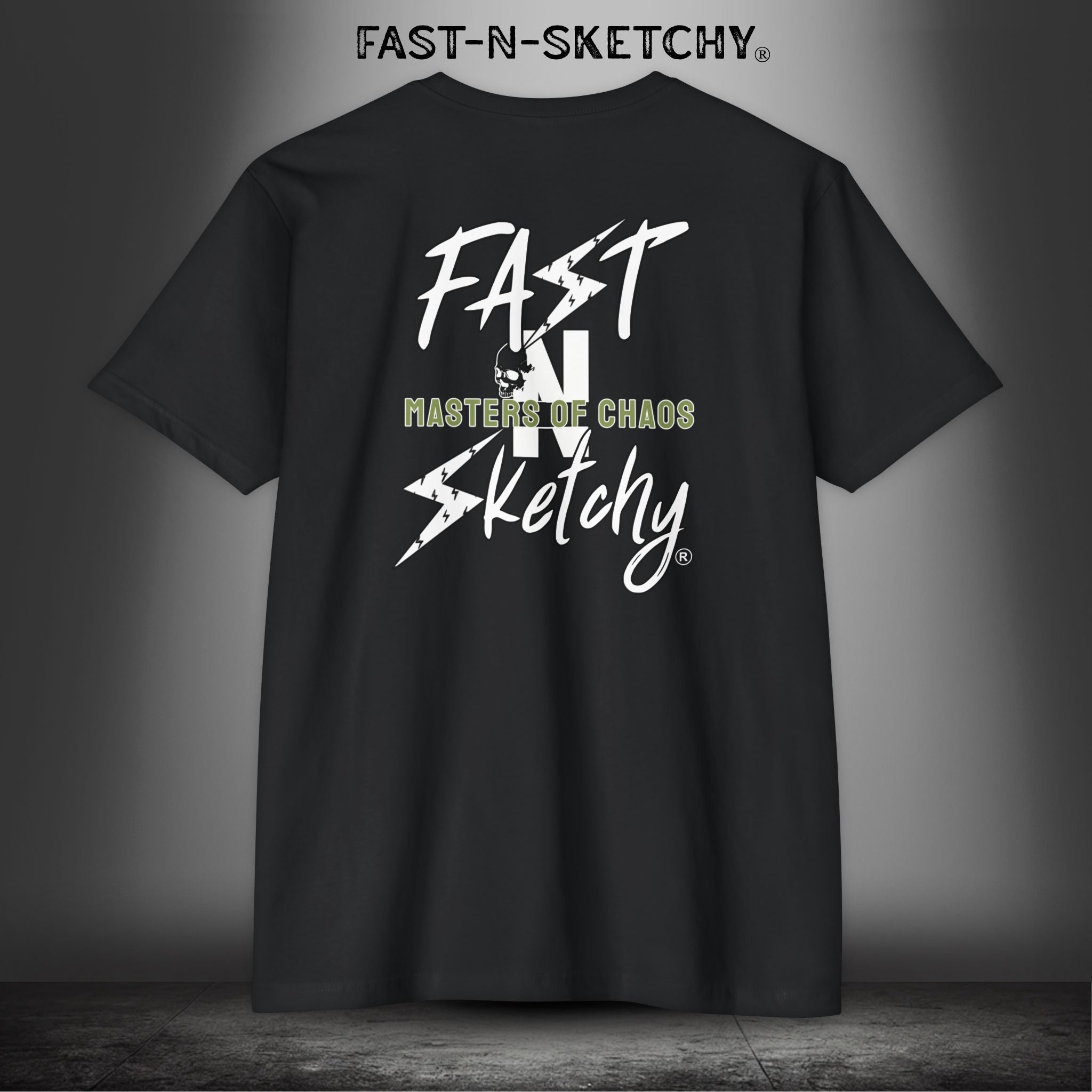 FAST-N-SKETCHY - T-shirt Classic Fit Crewneck - Next Level 6210 (Dark Colors/Green Words)