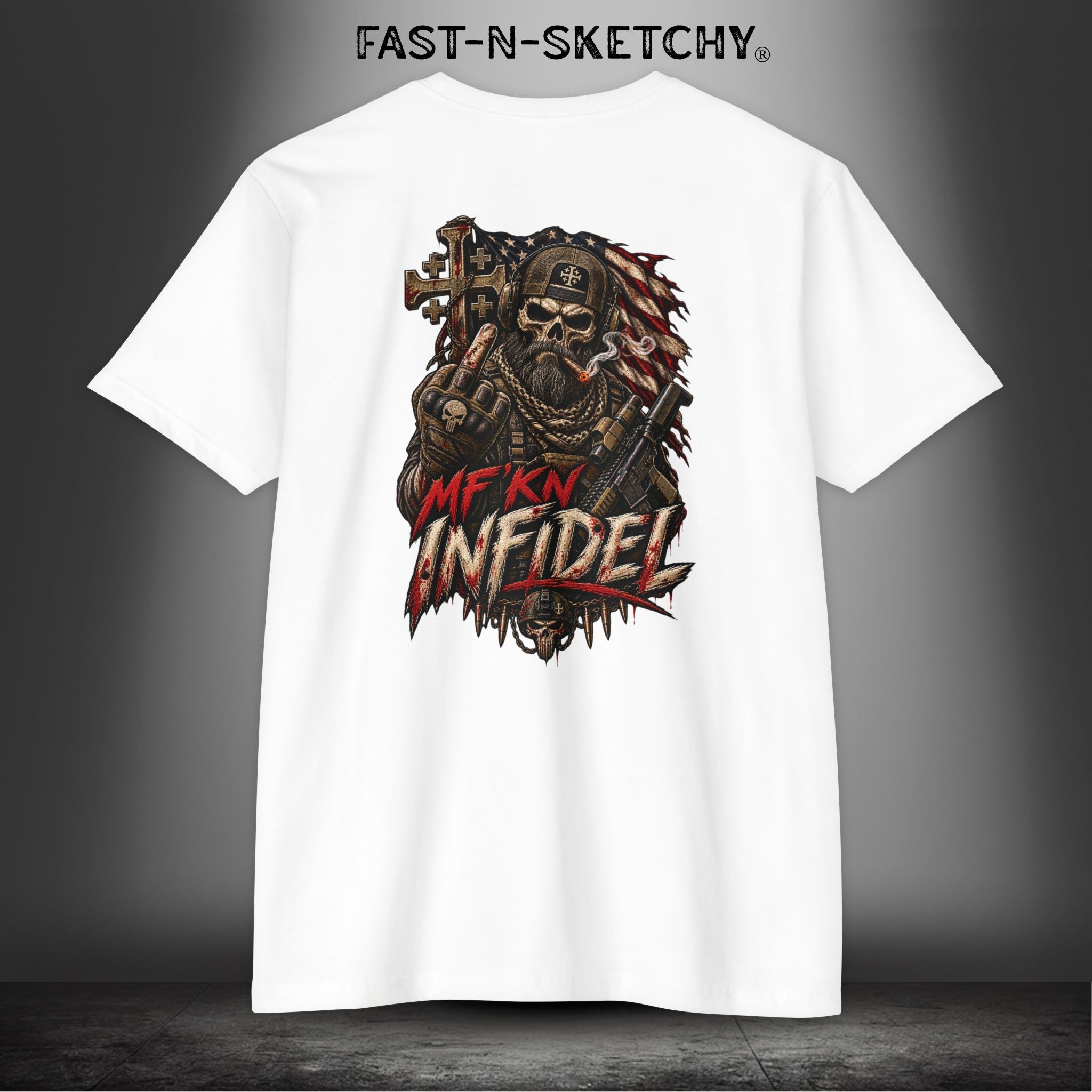 Infidel Skull Tee — Patriotic American Flag Skull: Military Edition
