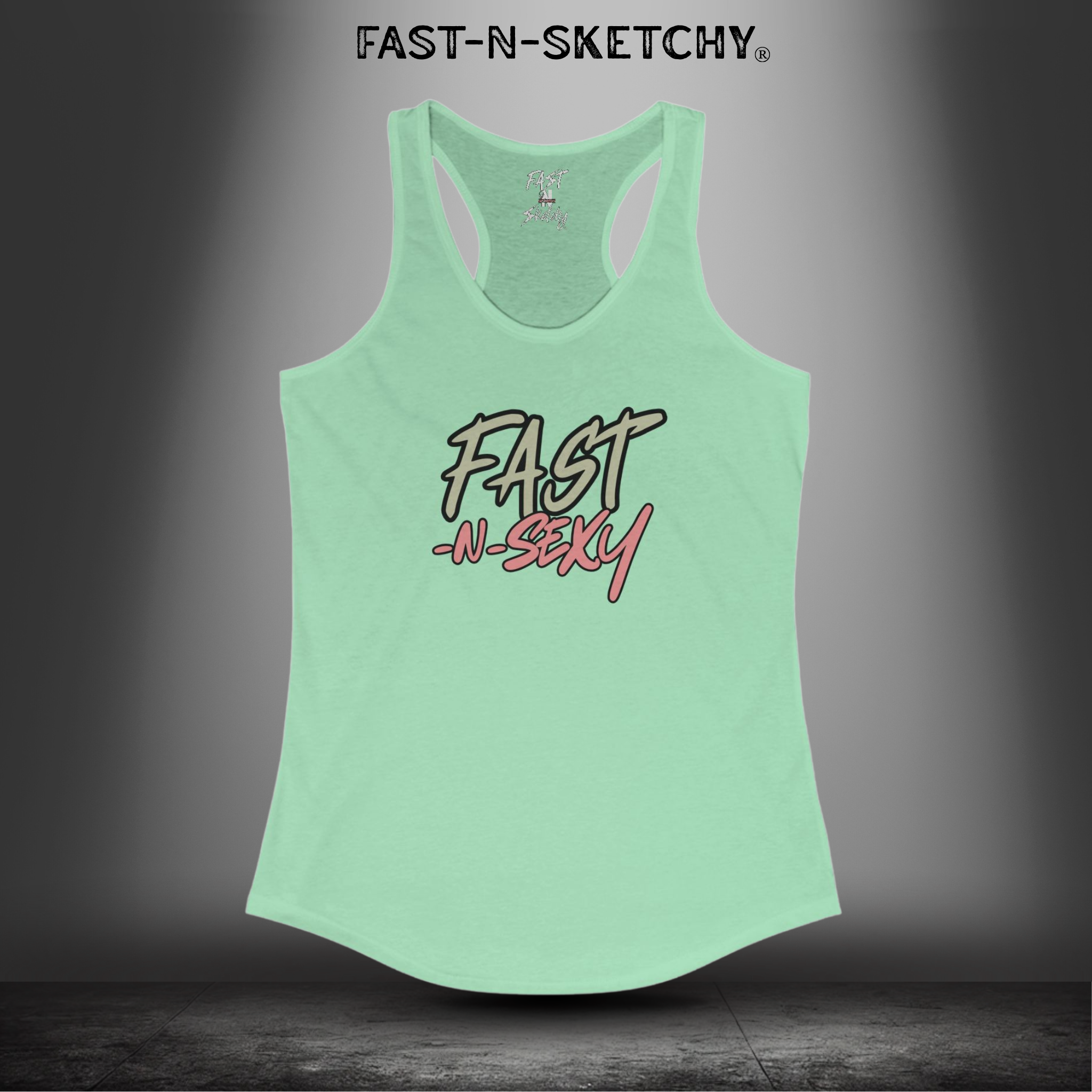 FAST-N-SKETCHY WITH SPINE/FLOWERS - Women's Racerback Tank