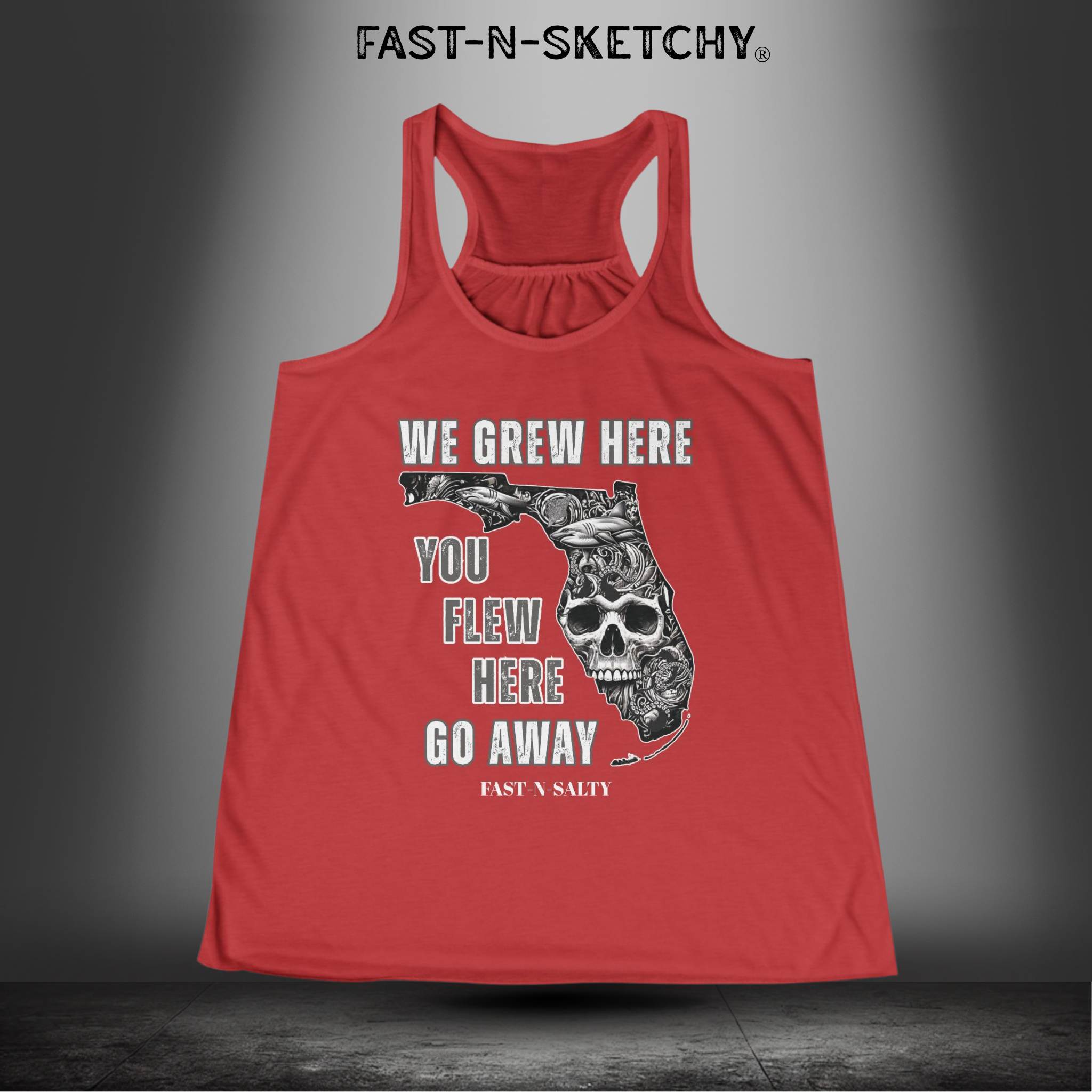 WE GREW HERE, YOU FLEW HERE, GO AWAY: Flowy Racerback Tank Top