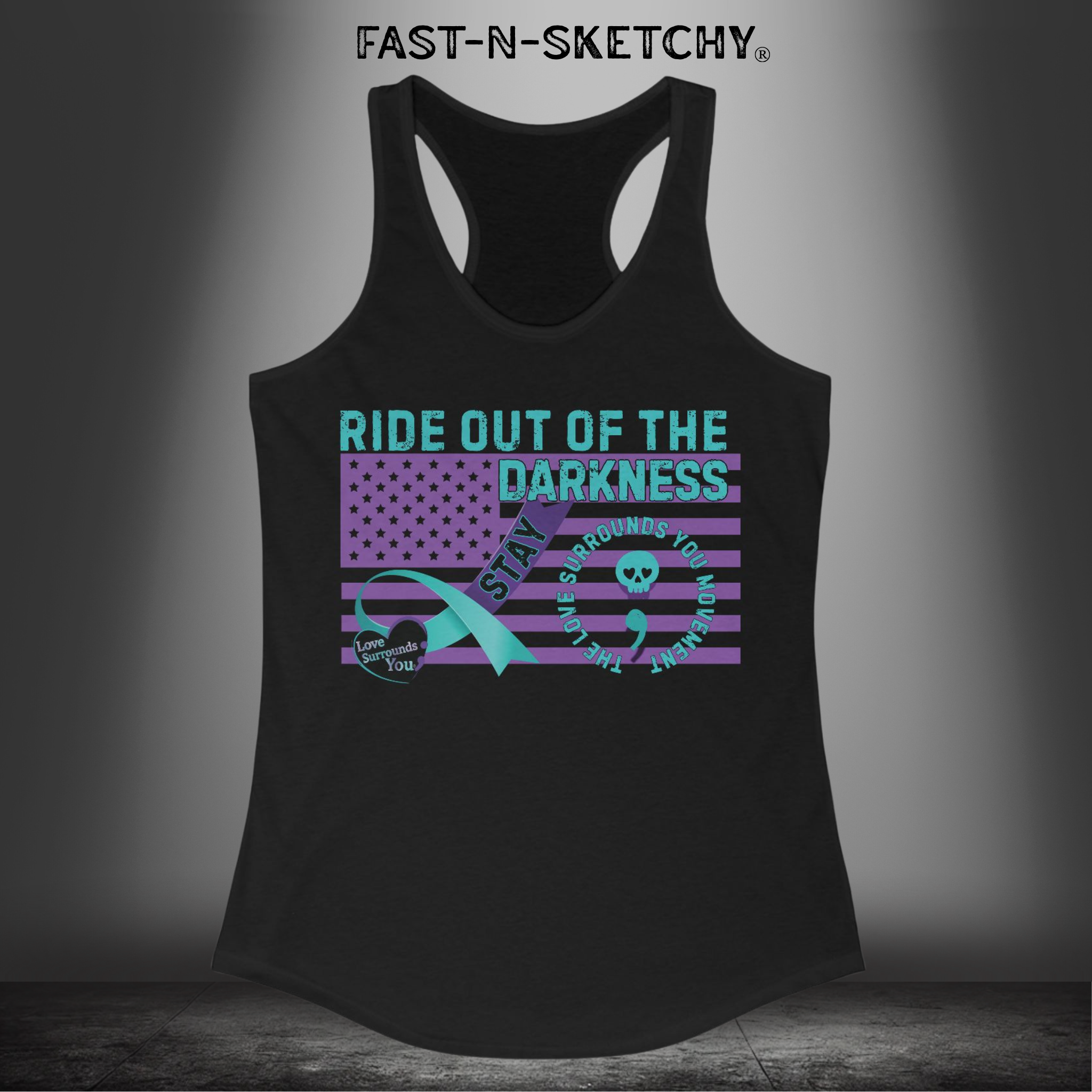 Stay Suicide Prevention Flag Women's Racerback Tank | Love Surrounds You | Ride Out of the Darkness | Mental Health Awareness - LSY