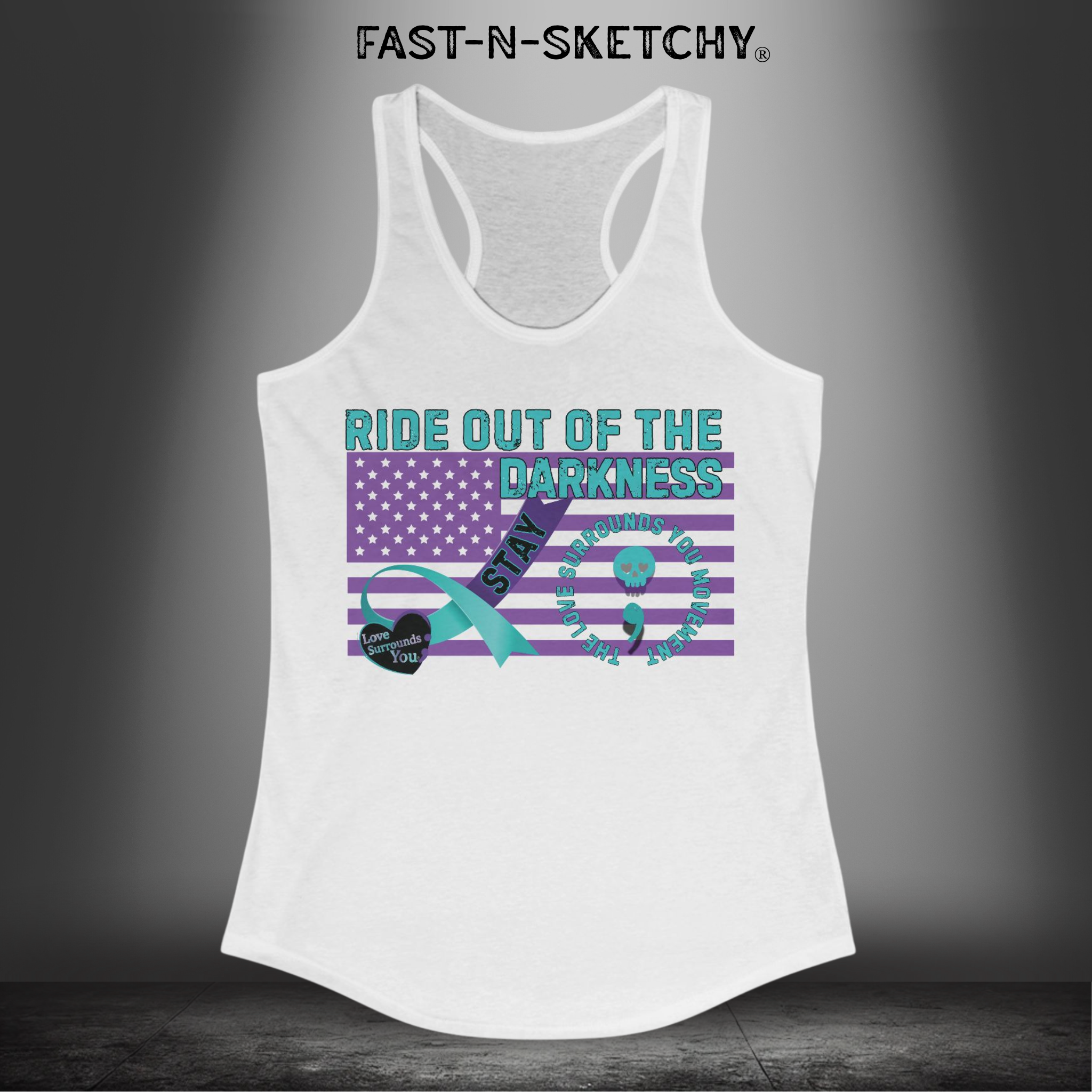 Stay Suicide Prevention Flag Women's Racerback Tank | Love Surrounds You | Ride Out of the Darkness | Mental Health Awareness - LSY
