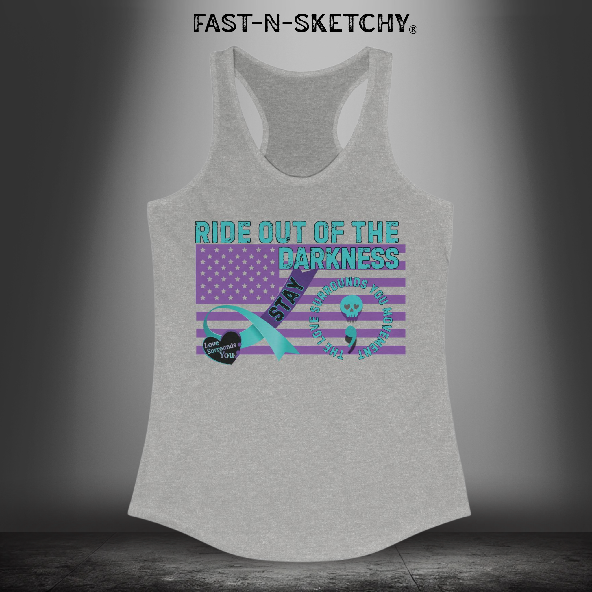Stay Suicide Prevention Flag Women's Racerback Tank | Love Surrounds You | Ride Out of the Darkness | Mental Health Awareness - LSY
