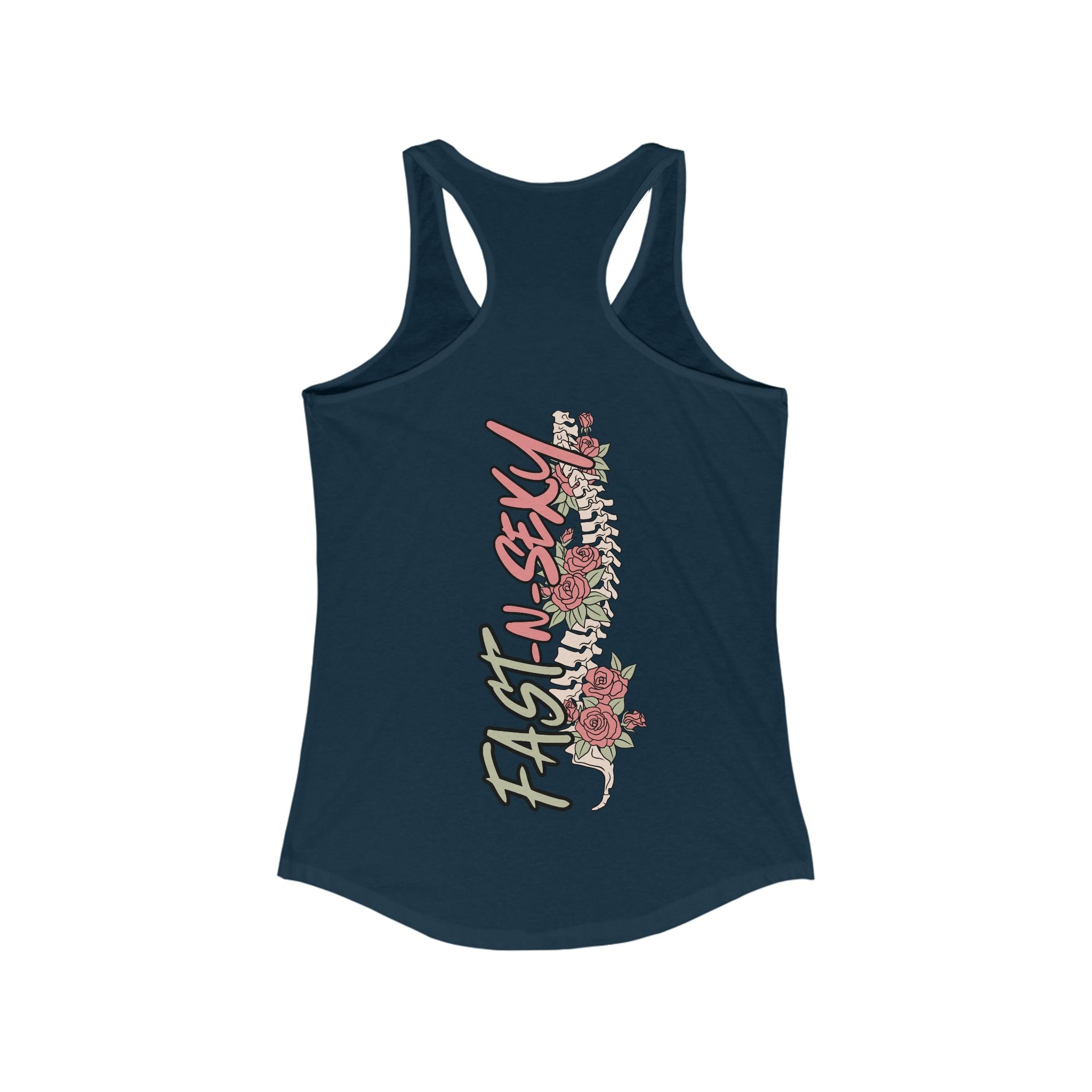 FAST-N-SKETCHY WITH SPINE/FLOWERS - Women's Racerback Tank