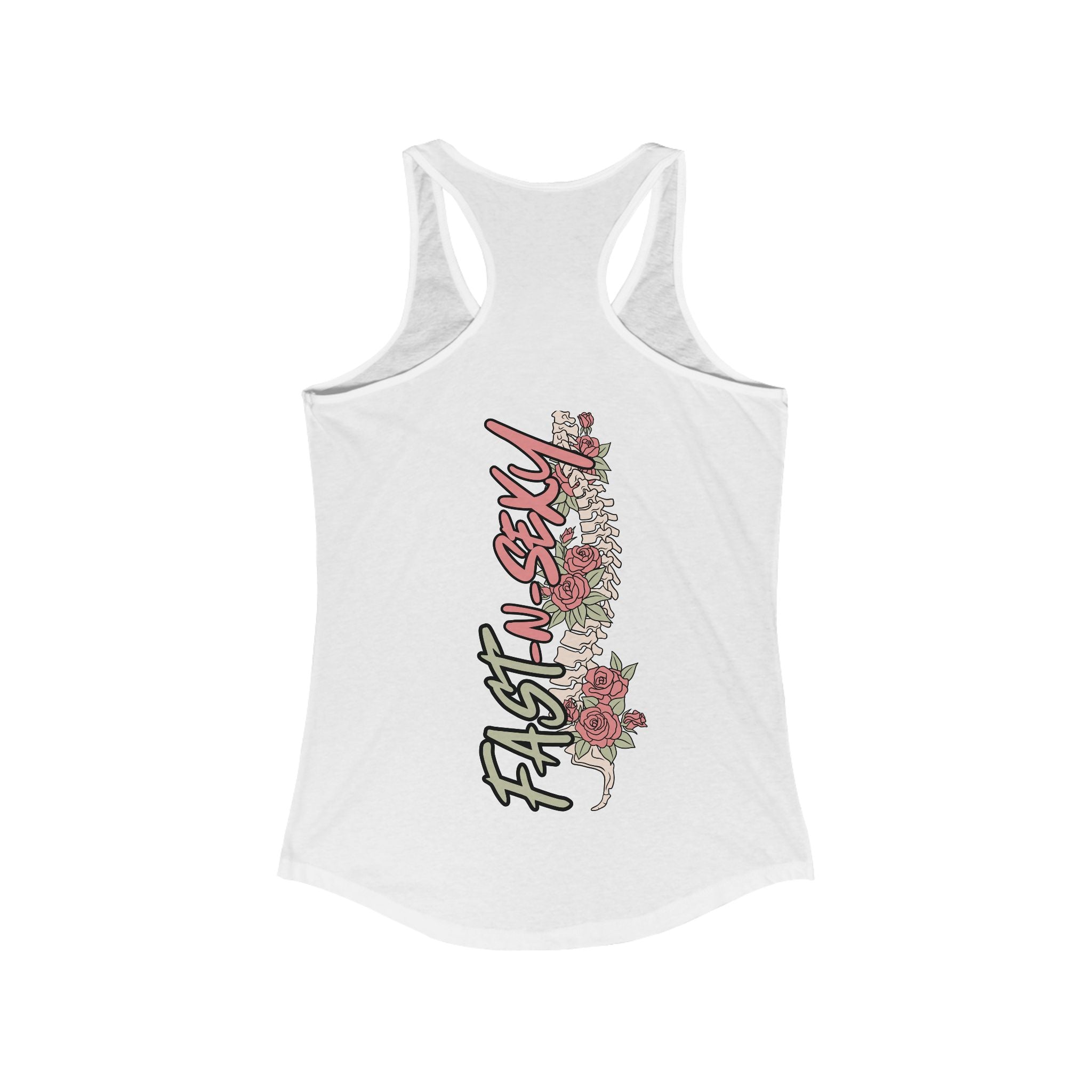 FAST-N-SKETCHY WITH SPINE/FLOWERS - Women's Racerback Tank