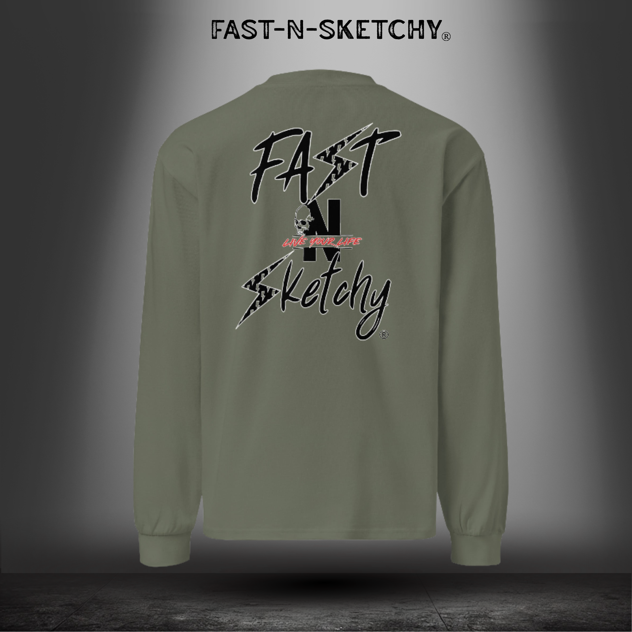 FAST-N-SKETCHY®: Premium Heavyweight Long Sleeve Shirt (Black Letters)