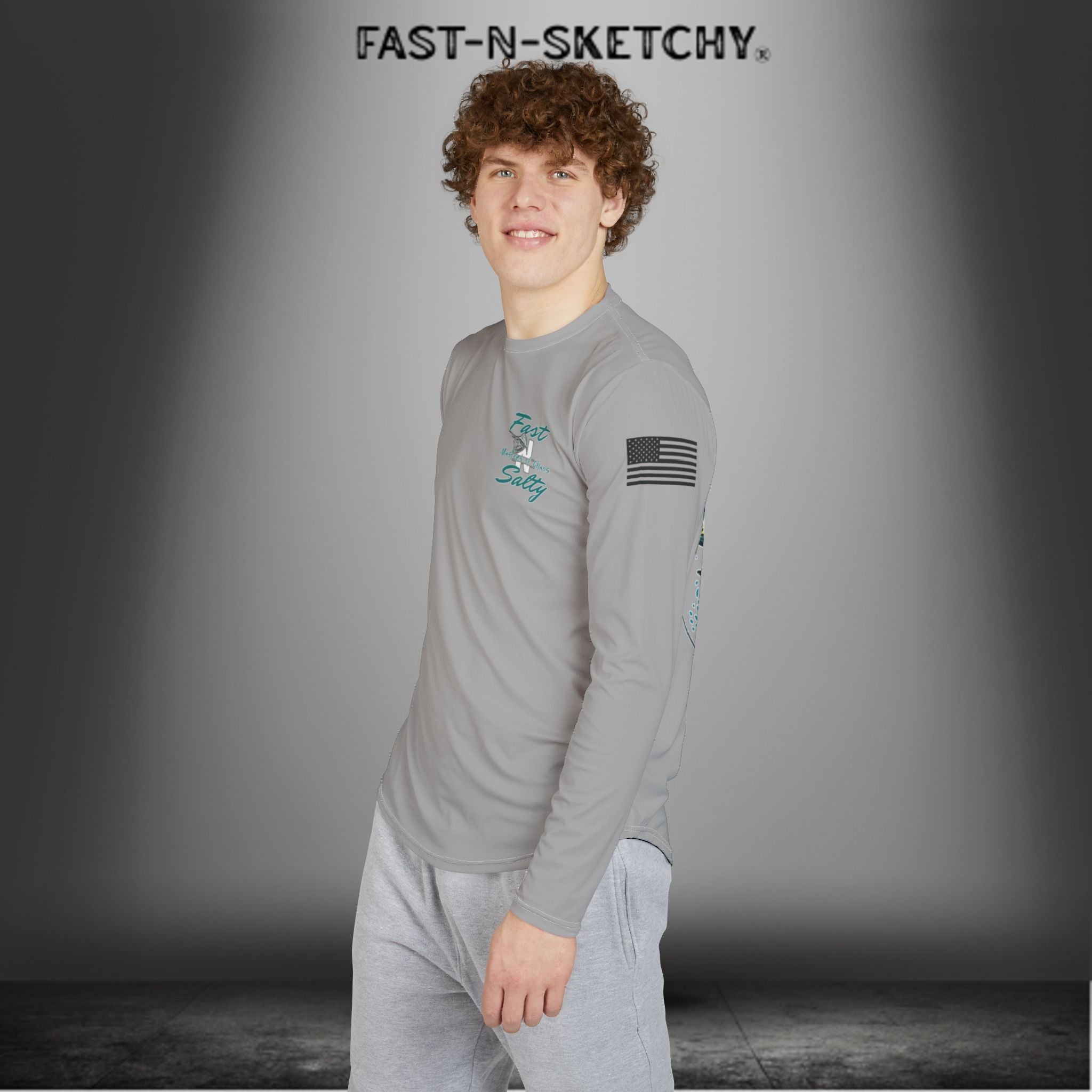 Put a Hook In It, FAST-N-SALTY: (Grey) UV Protection Long Sleeve Shirt (Mahi Mahi) Perfect for Outdoor Adventures and Fishing