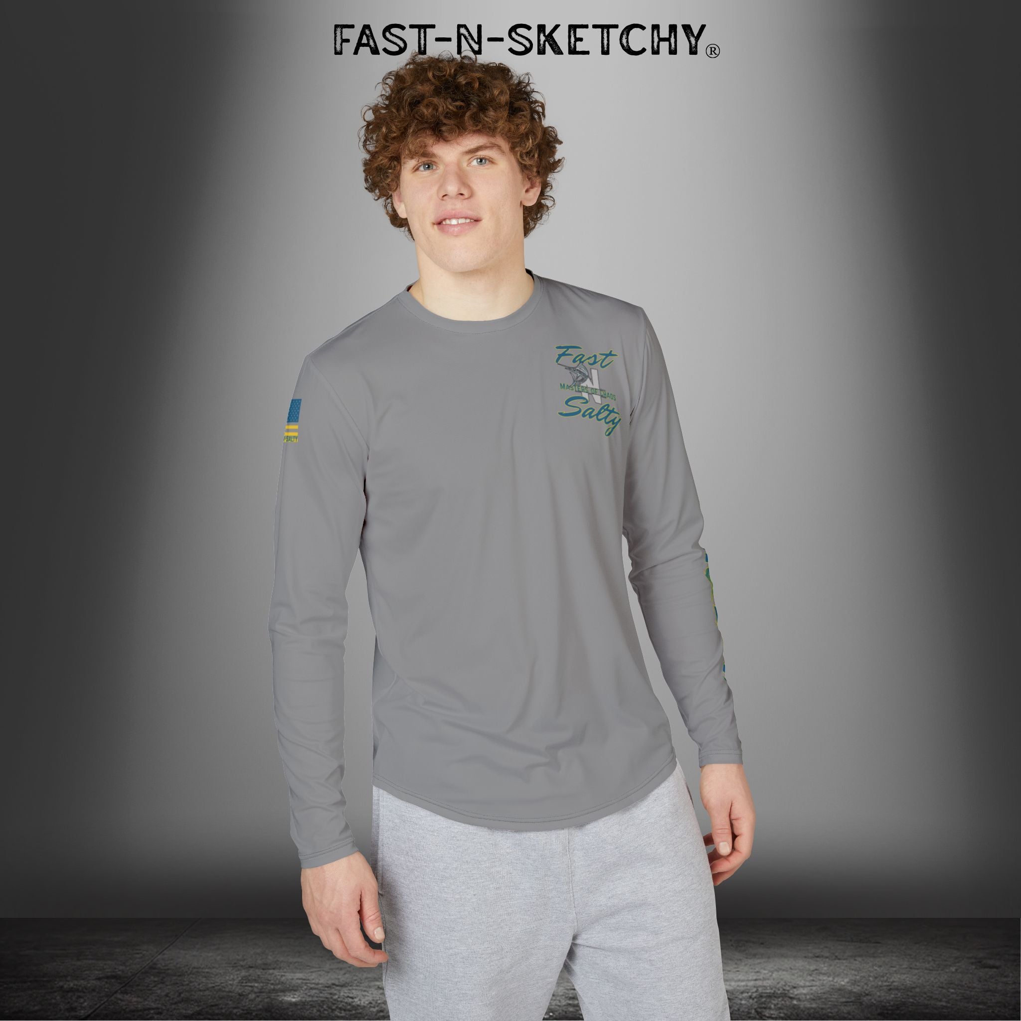 Tease 'Em Up #2: FAST-N-SALTY, FAST-N-SALTY: (Grey) UV Protection Long Sleeve Shirt (Marlin) Perfect for Outdoor Adventures and Fishing