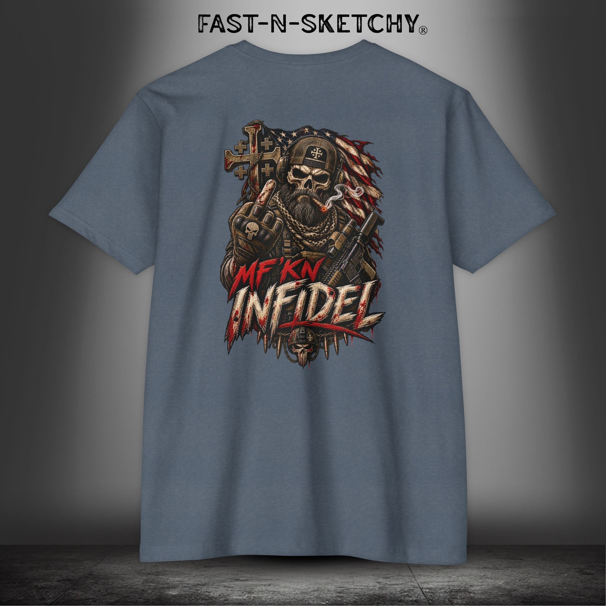 Infidel Skull Tee — Patriotic American Flag Skull: Military Edition
