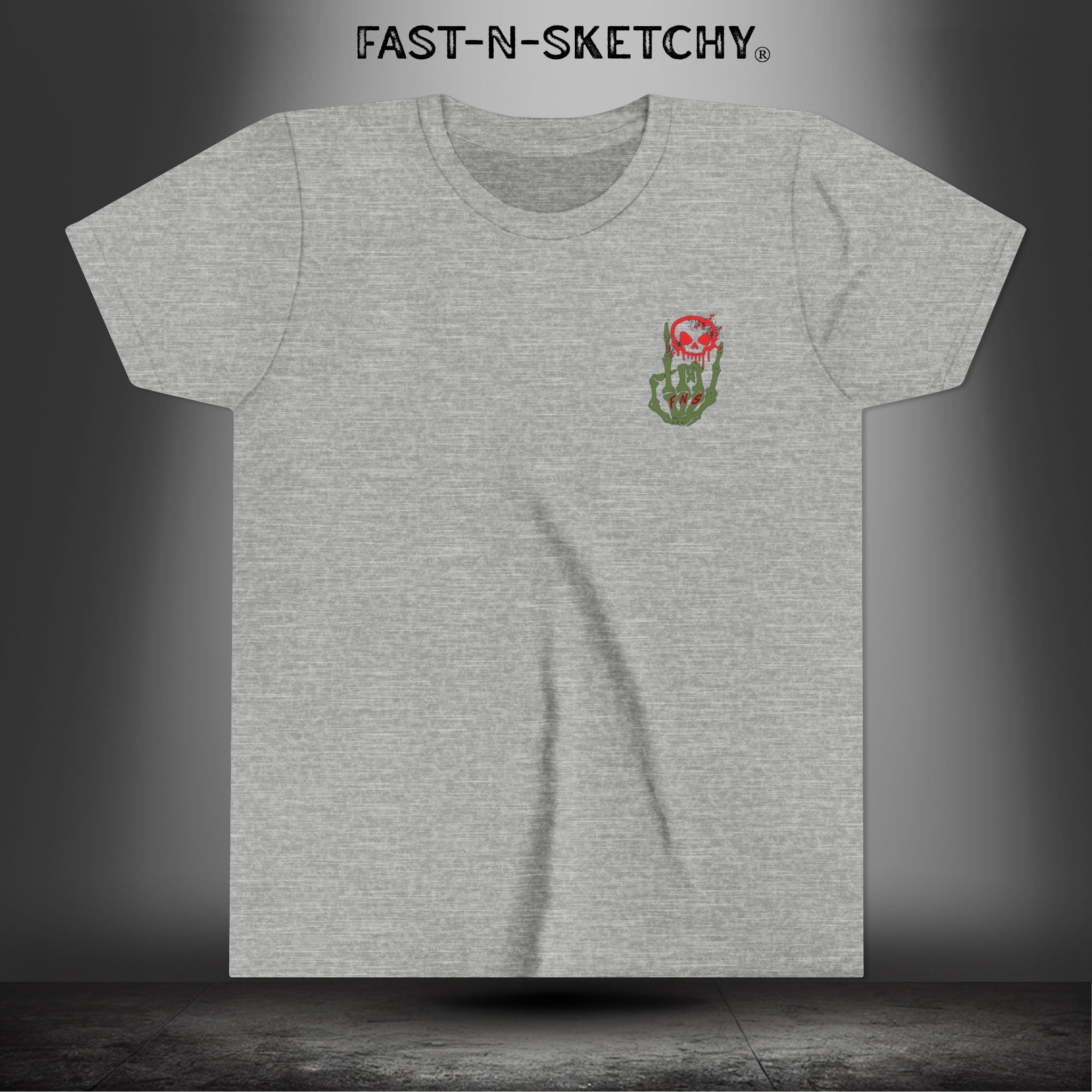 ORIGINAL FAST-N-SKETCHY® LOGO: East Sketchy Youth Short Sleeve Tee (Red/Green Letters)