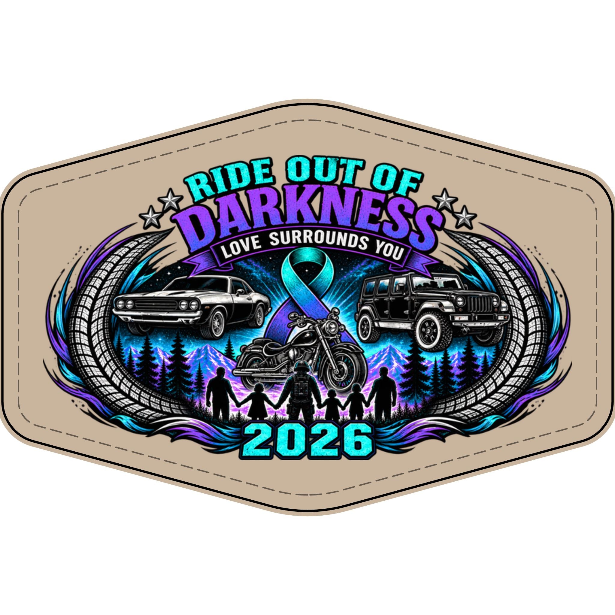 Ride Out of Darkness 2026 Faux Leather Patch – Mental Health & Suicide Awareness Emblem - LSY