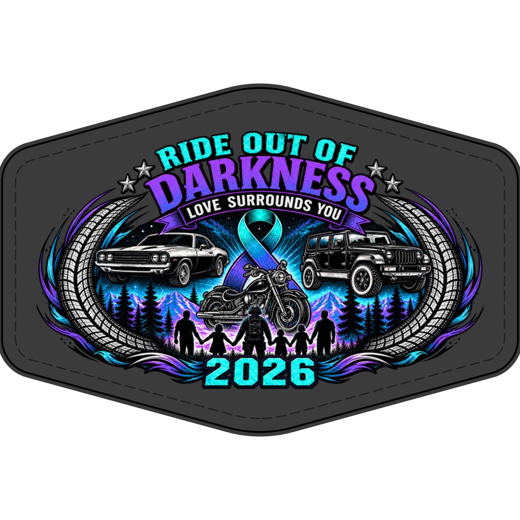 Ride Out of Darkness 2026 Faux Leather Patch – Mental Health & Suicide Awareness Emblem - LSY