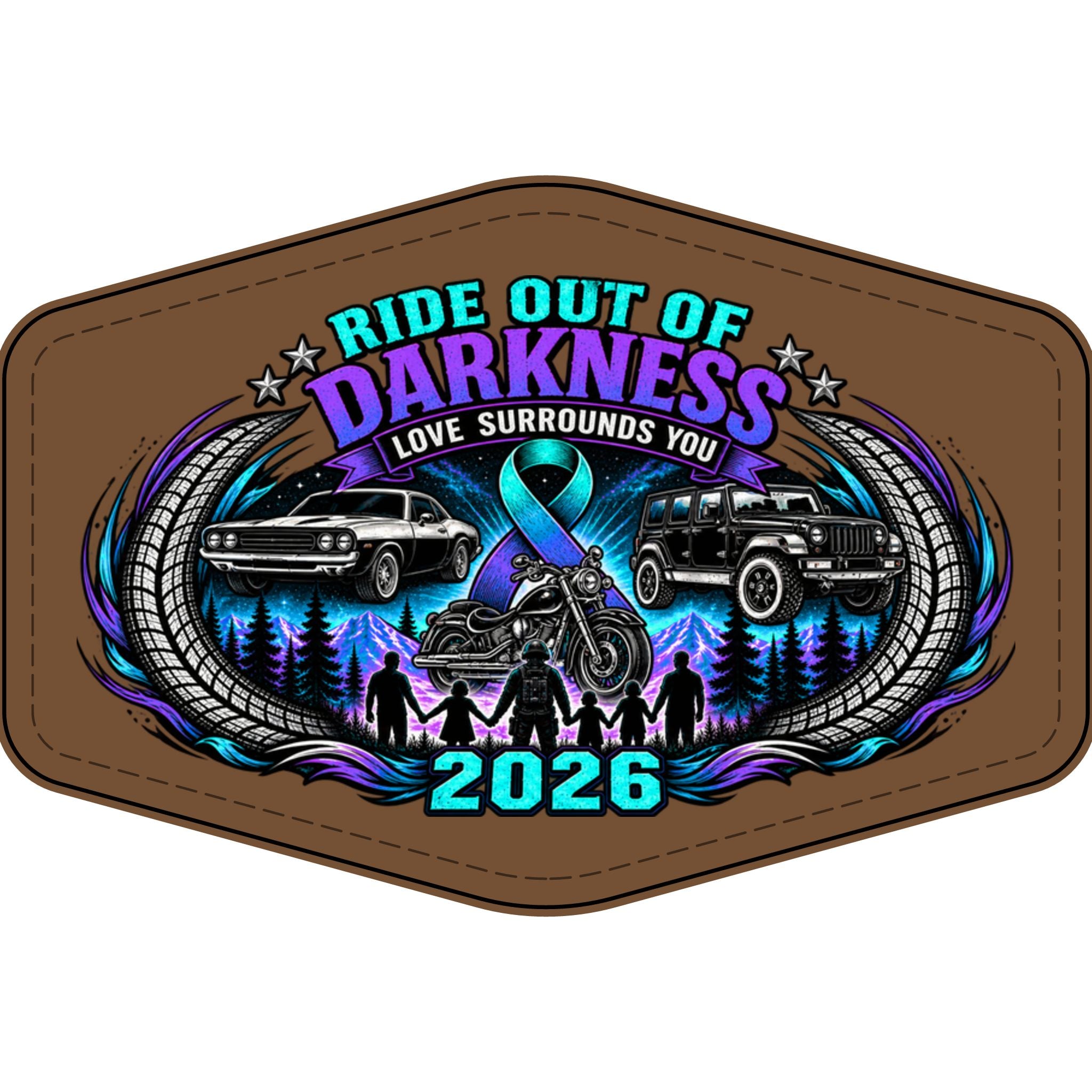 Ride Out of Darkness 2026 Faux Leather Patch – Mental Health & Suicide Awareness Emblem - LSY
