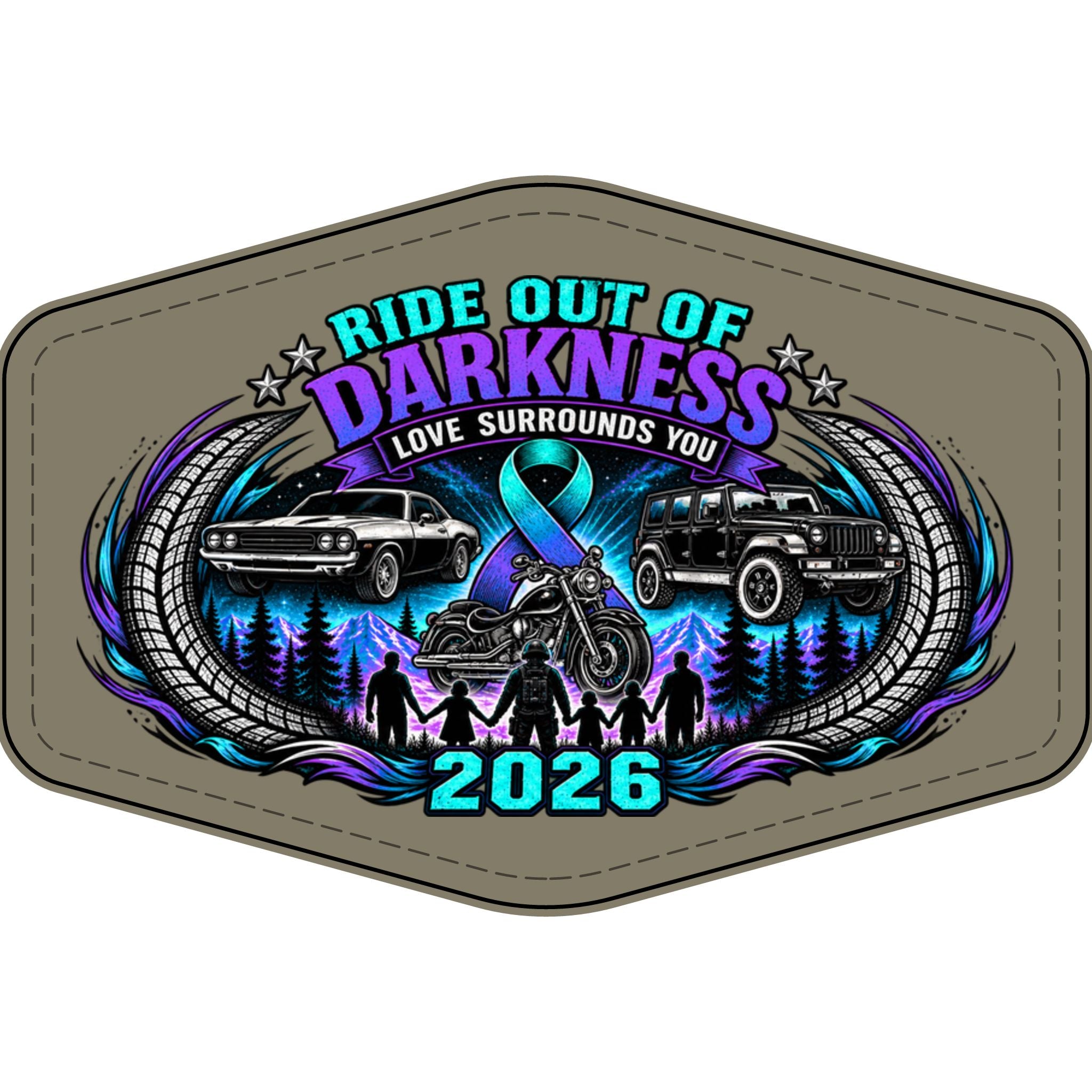 Ride Out of Darkness 2026 Faux Leather Patch – Mental Health & Suicide Awareness Emblem - LSY