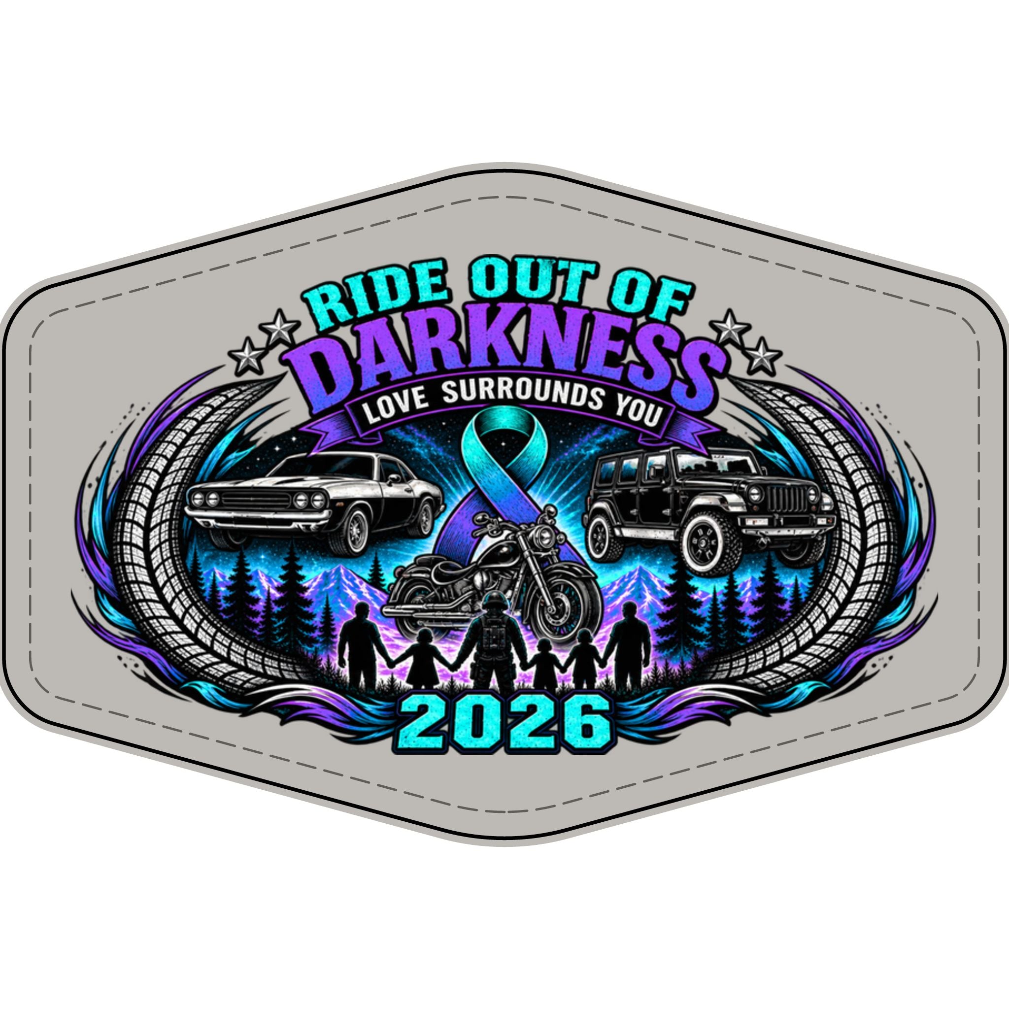 Ride Out of Darkness 2026 Faux Leather Patch – Mental Health & Suicide Awareness Emblem - LSY