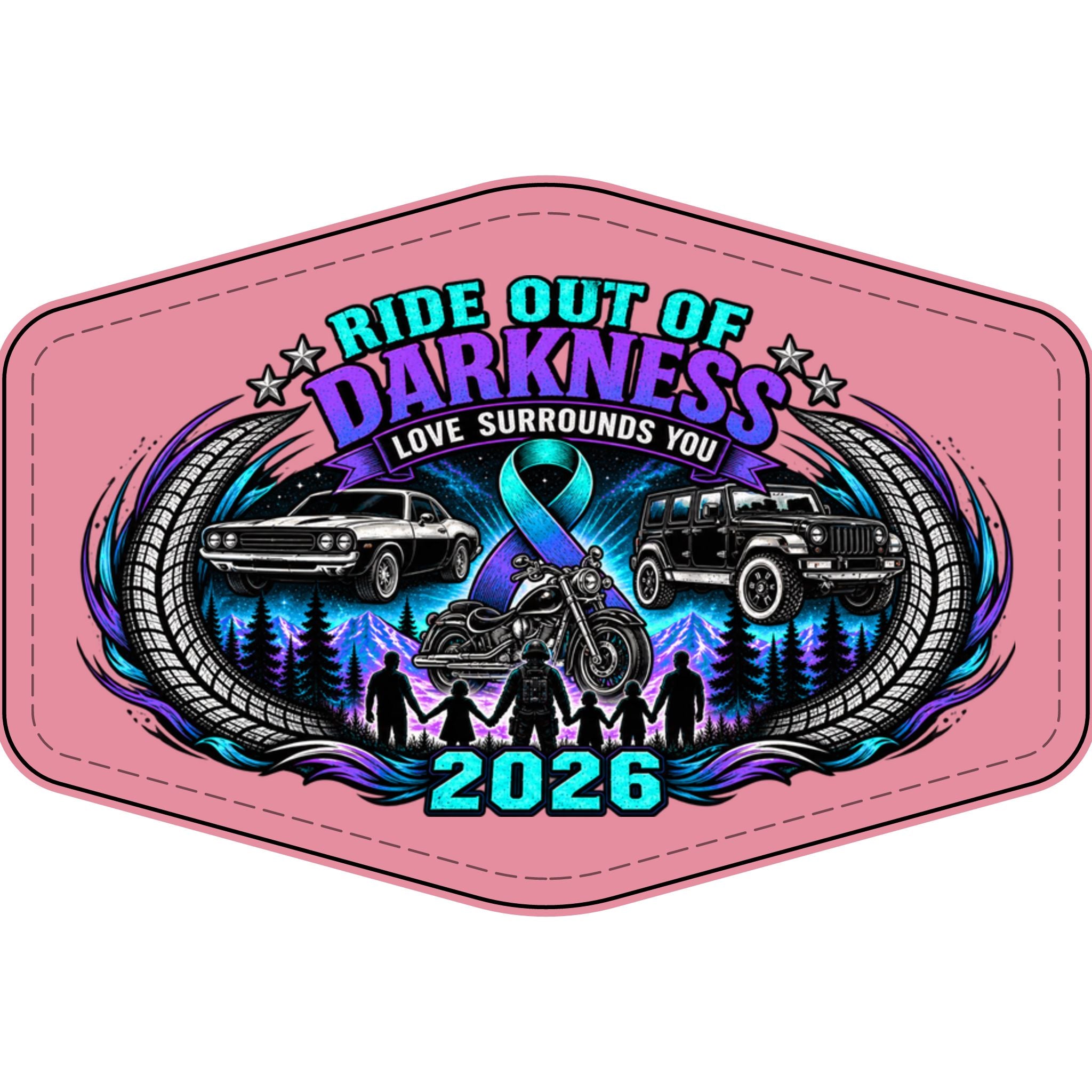 Ride Out of Darkness 2026 Faux Leather Patch – Mental Health & Suicide Awareness Emblem - LSY