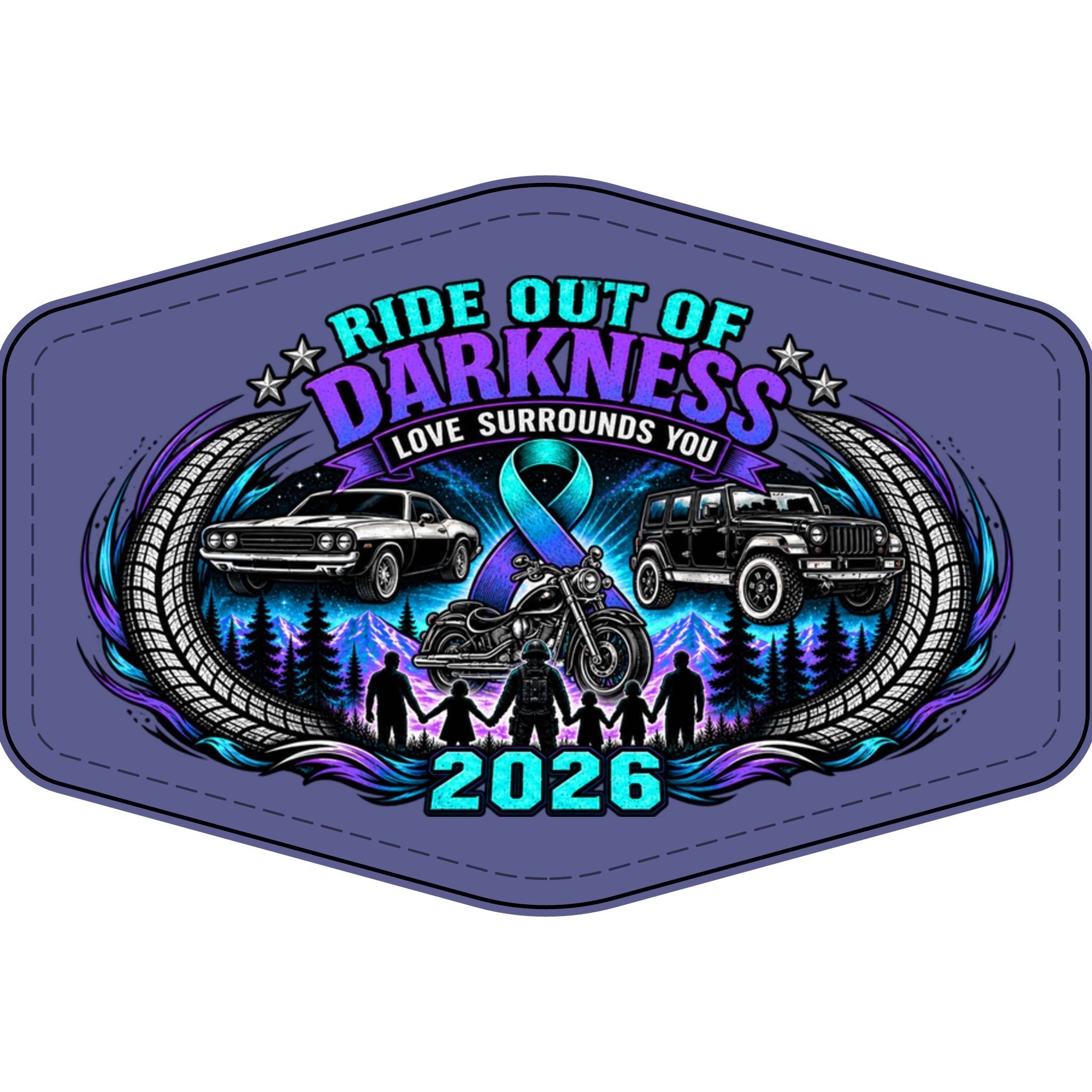Ride Out of Darkness 2026 Faux Leather Patch – Mental Health & Suicide Awareness Emblem - LSY