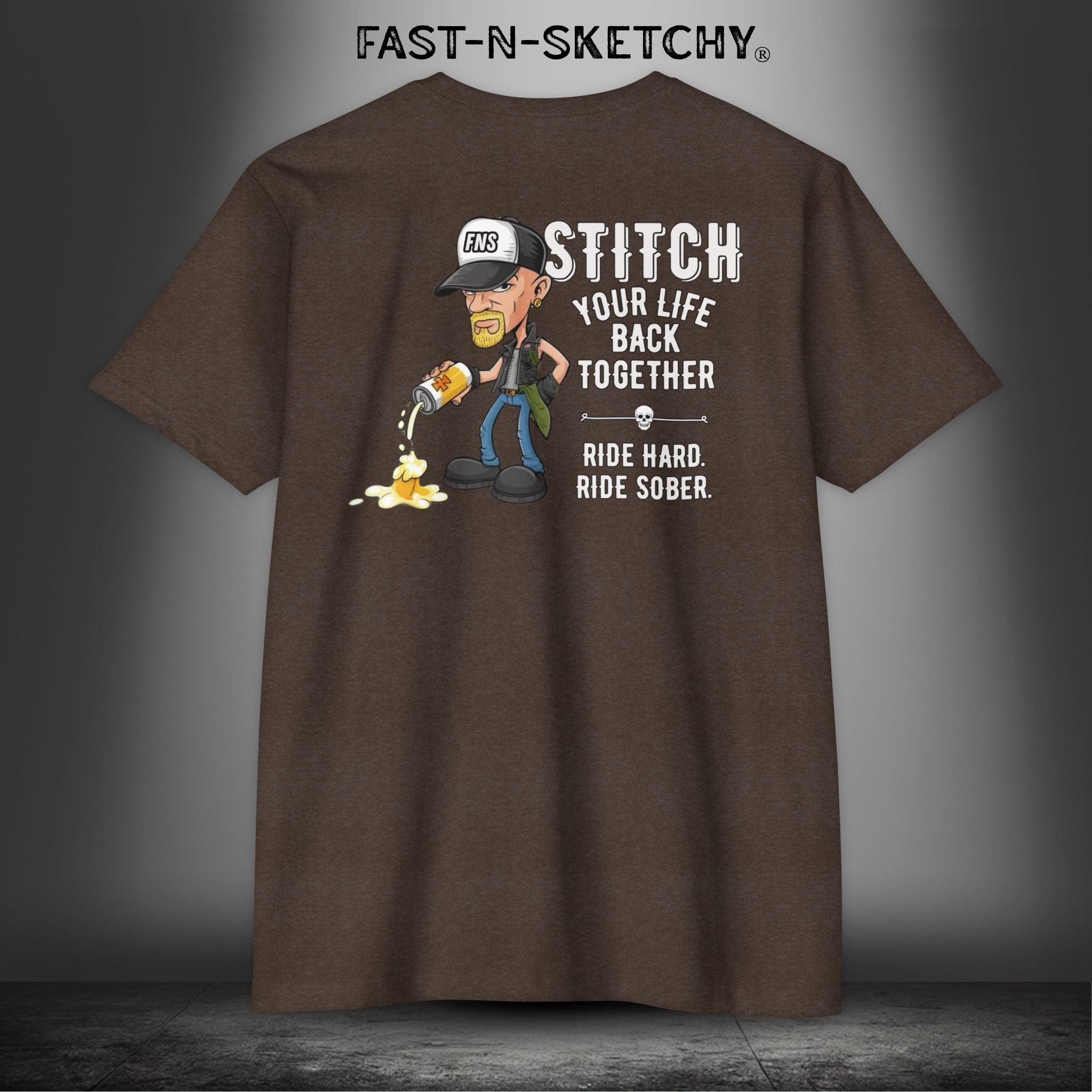 Stitch Your Life Back Together. Ride Hard. Ride Sober. - Biker Edition Premium Fitted Tee