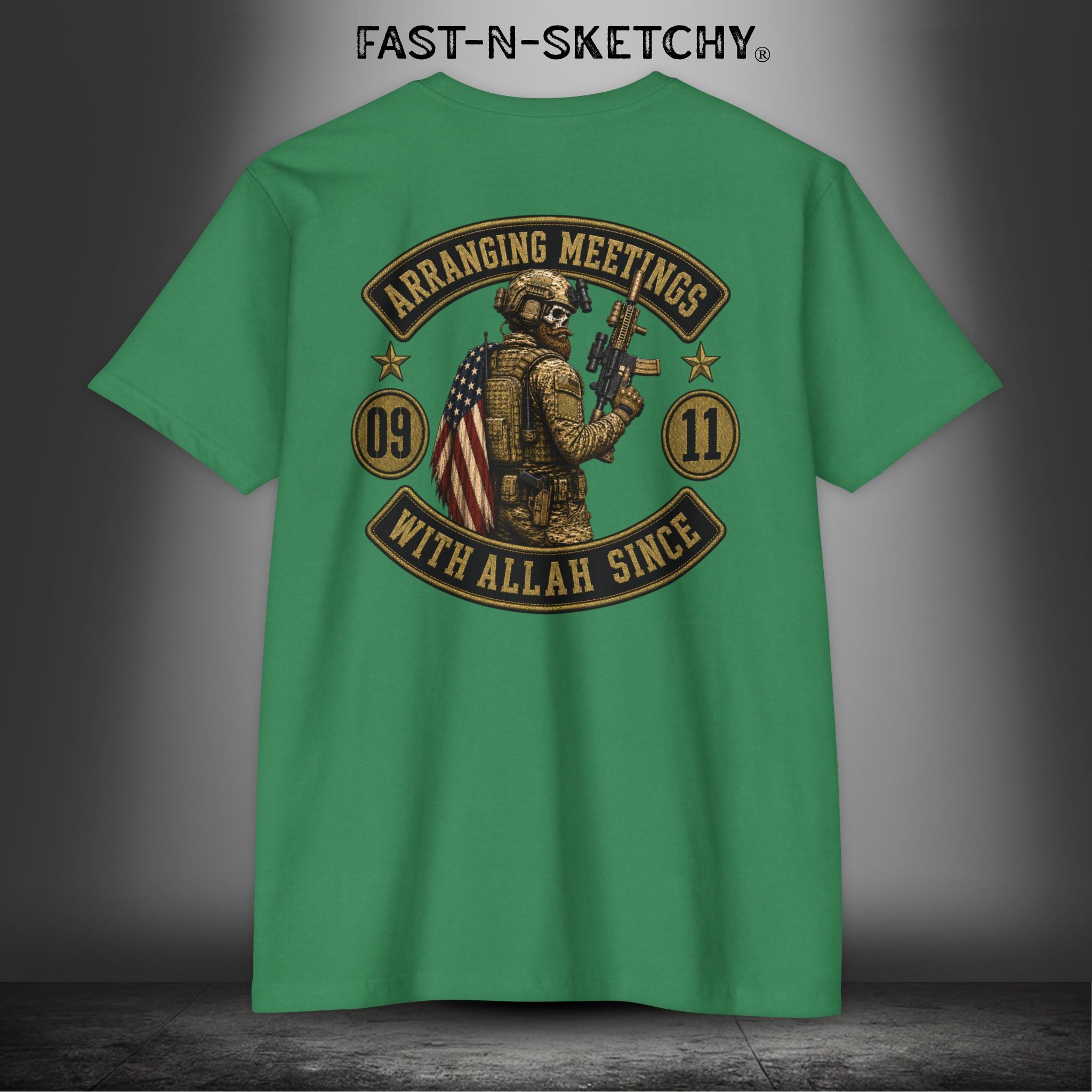 Arranging Meetings With Allah Since 09|11 Tactical Tee: Military Edition