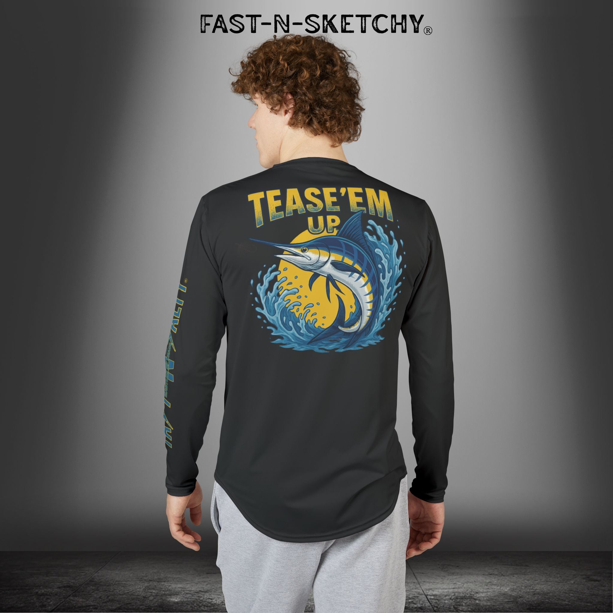 Tease 'Em Up #2: FAST-N-SALTY, FAST-N-SALTY: (Black) UV Protection Long Sleeve Shirt (Marlin) Perfect for Outdoor Adventures and Fishing