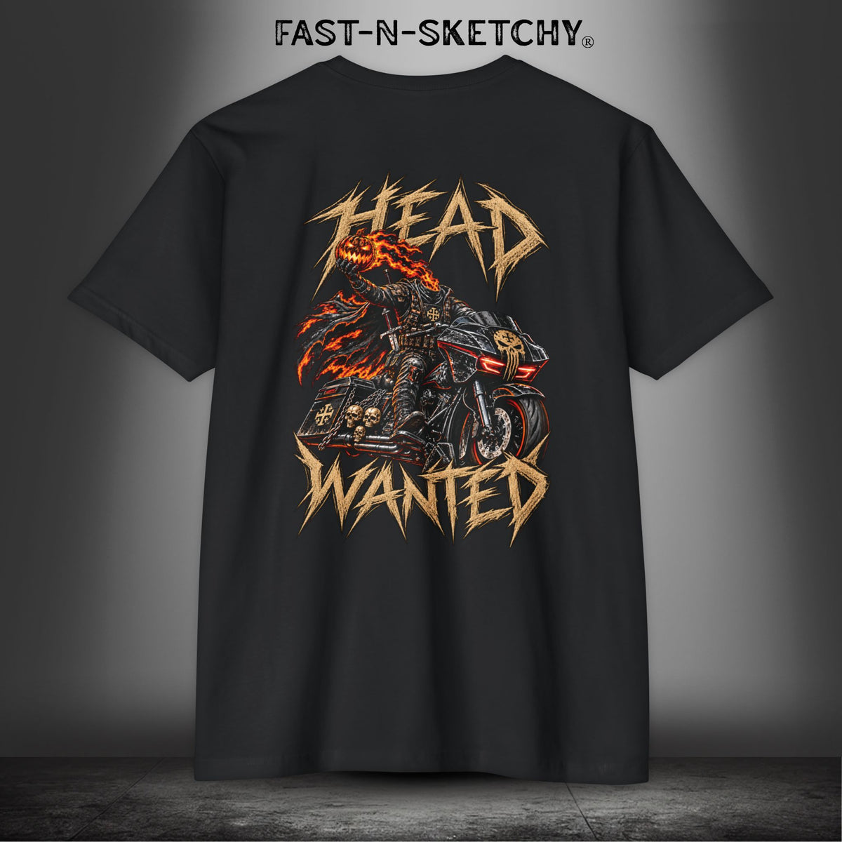 "Head Wanted" Headless Horseman Biker Edition Halloween Funny Tee