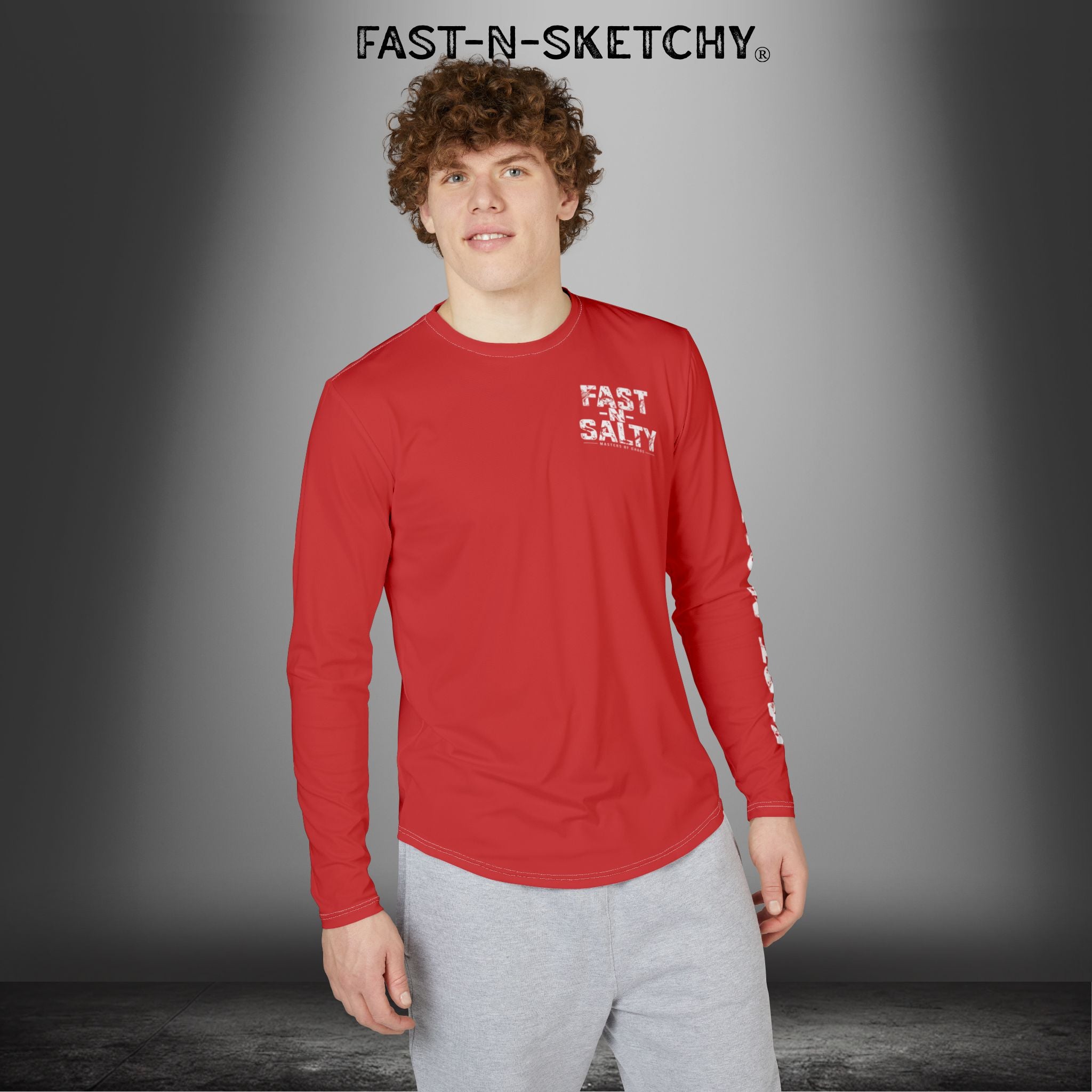Fast-N-Salty Flag Red UV Protection Long Sleeve Shirt - Perfect for Outdoor Adventures and Fishing